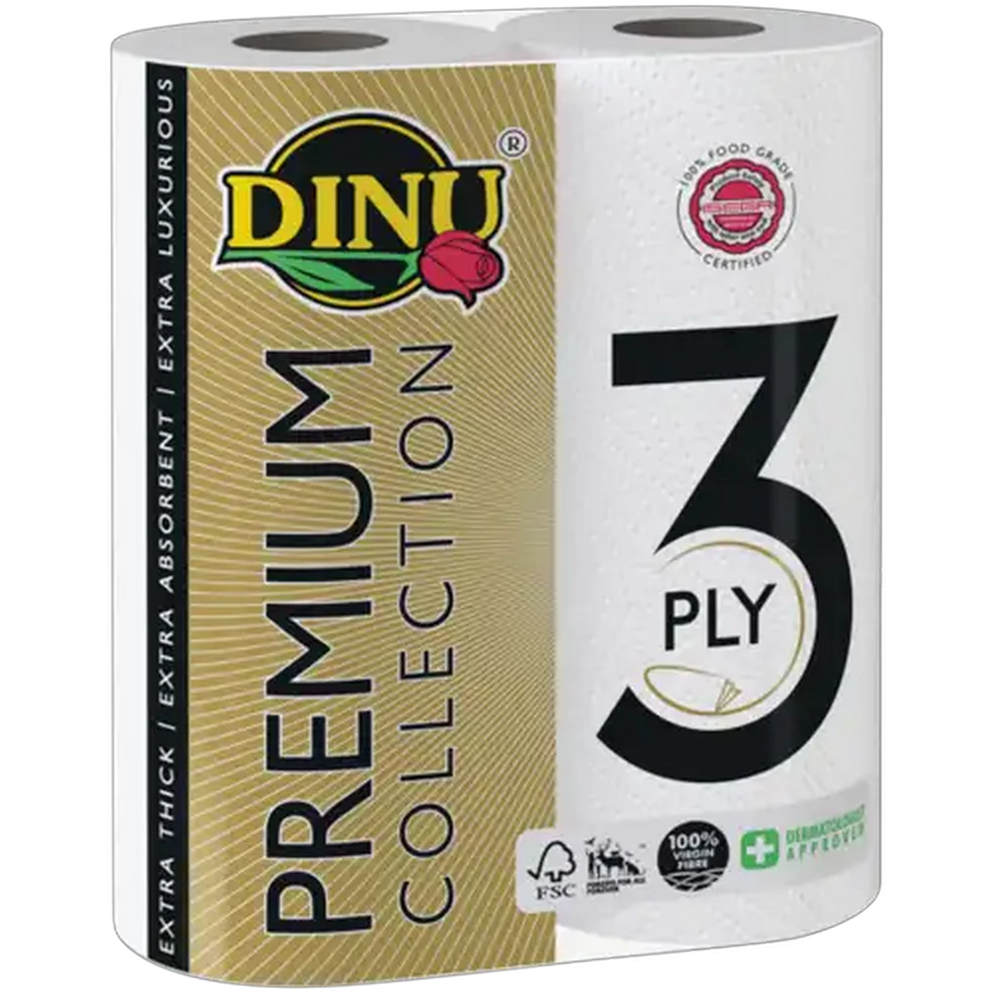 Image of Dinu 3 Ply White Roller Towels 2 Pack