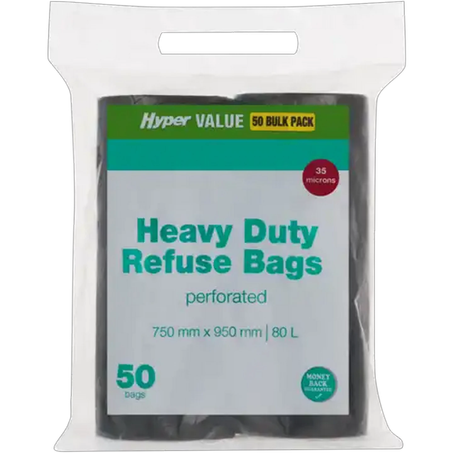 Image of Hyper Value Black Heavy Duty Refuse Bags 80L 50 Pack