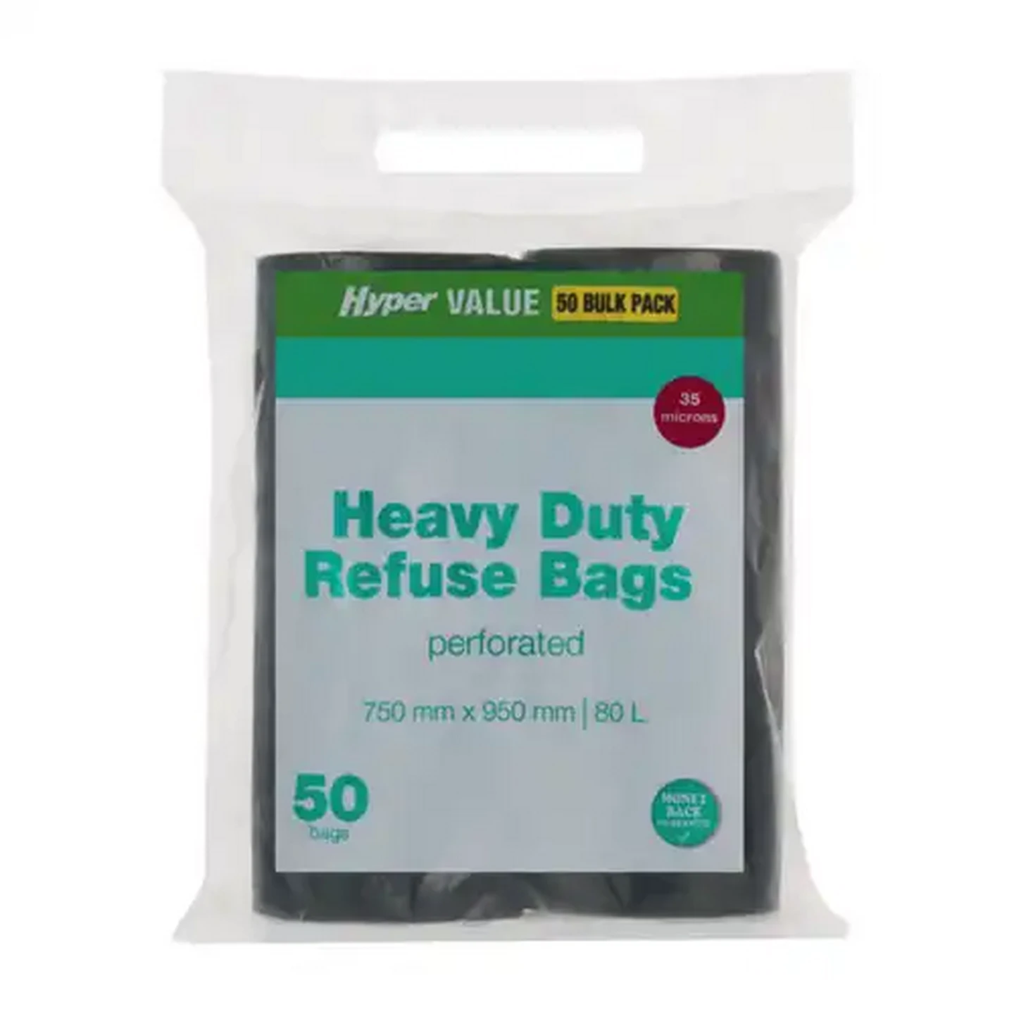 Image of Hyper Value Black Heavy Duty Refuse Bags 80L 50 Pack