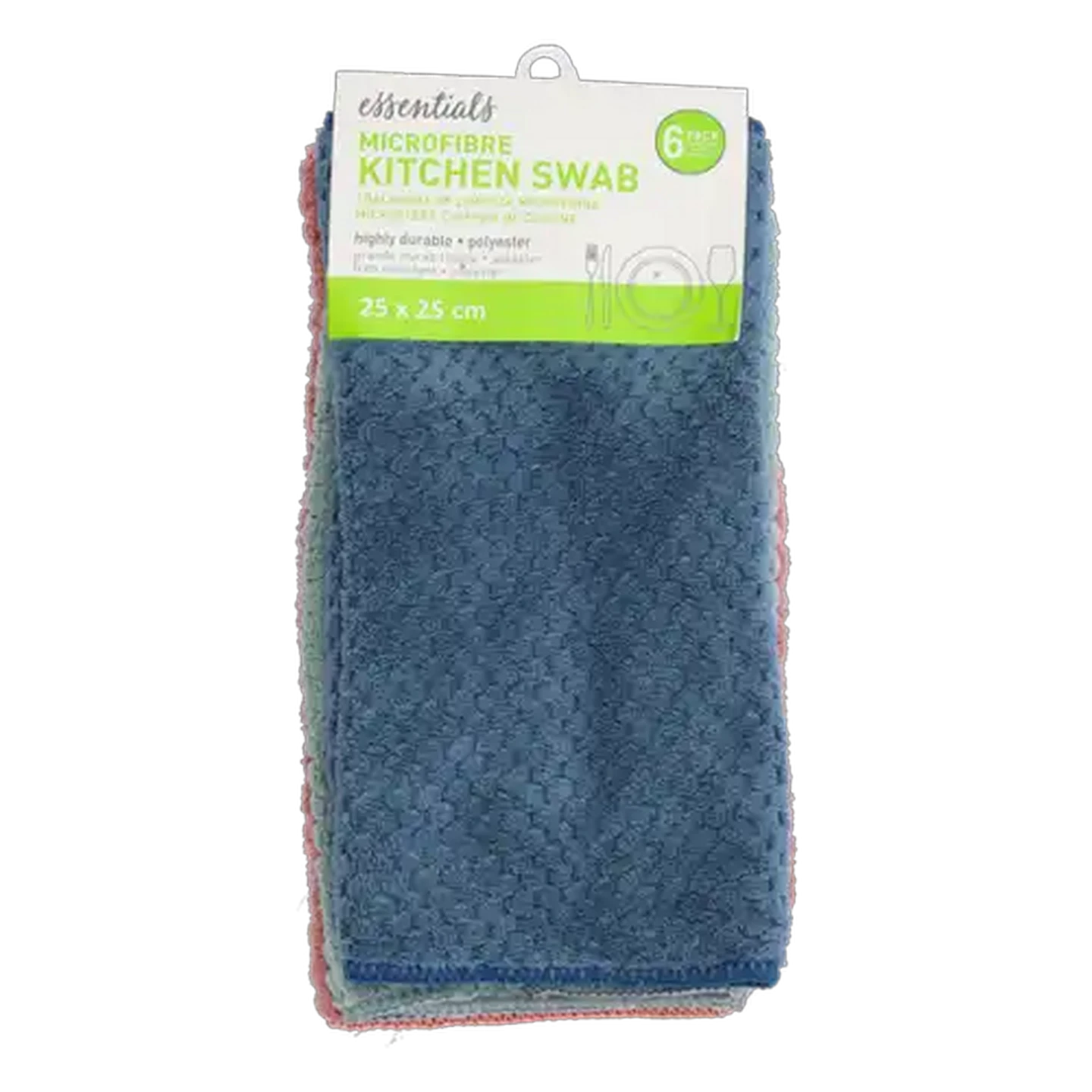 Image of Essentials Microfibre Kitchen Swabs 25 x 25cm 6-Pack