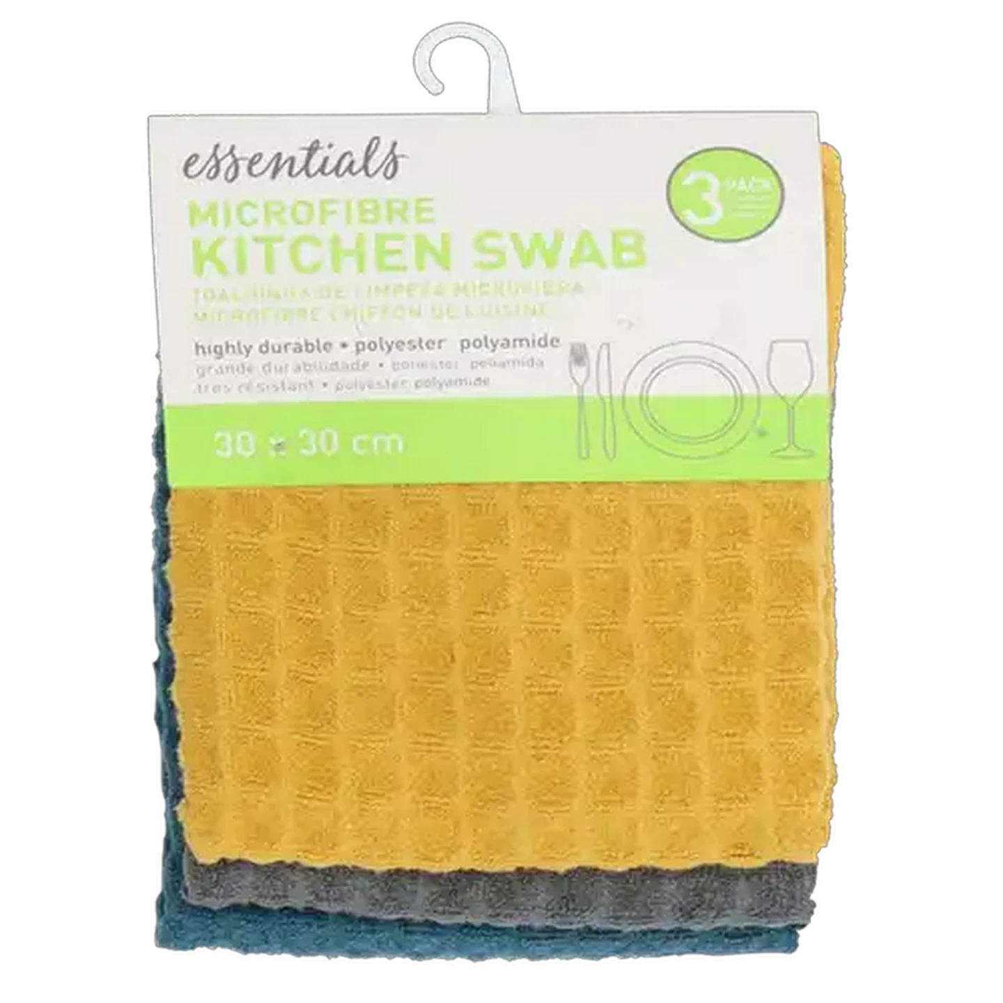 Image of Essentials Microfibre Kitchen Swab 30 x 30cm 3-Pack (Colour May Vary)