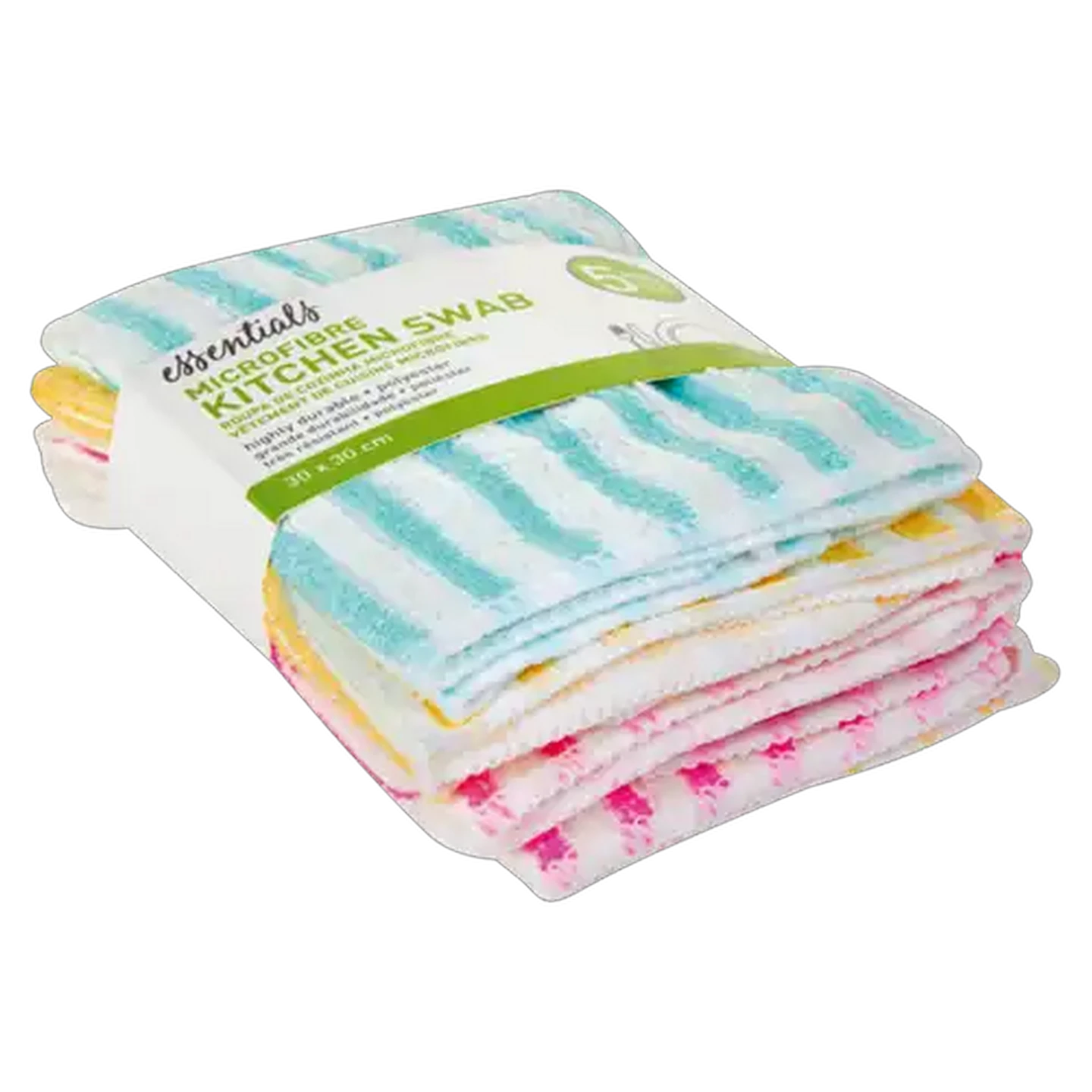 Image of Essentials Microfibre Plain Stripe Kitchen Swab 5-Pack