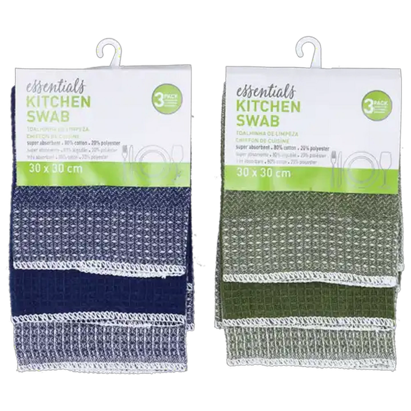 Image of Essentials Kitchen Swabs 3-Pack 30 x 30cm (Colour May Vary)