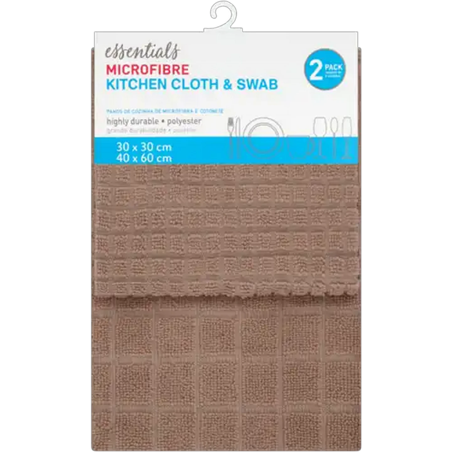 Image of Essentials Brown Microfibre Kitchen Cloth & Swab 2-Piece