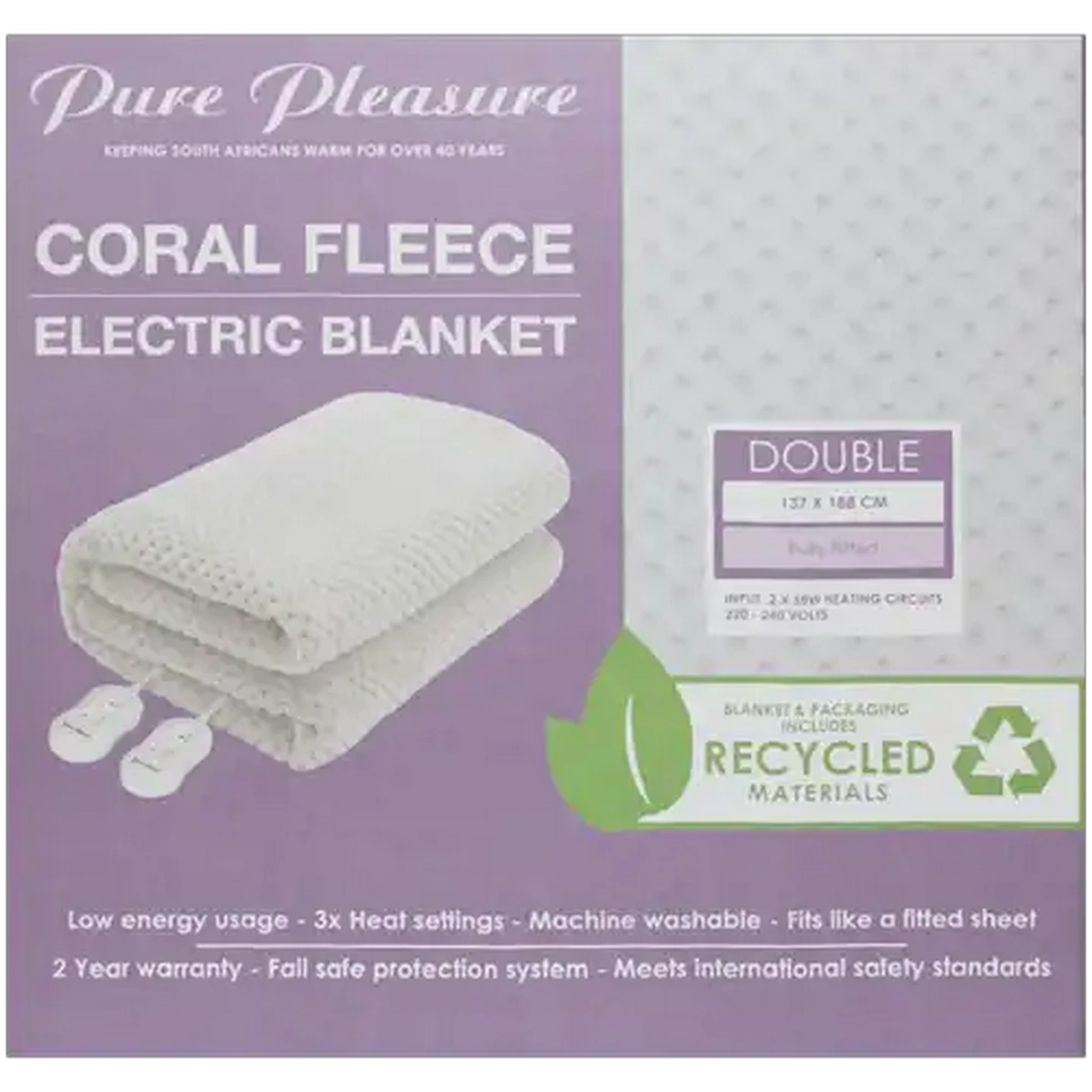 Image of Pure Pleasure Coral Fleece Fitted Electric Blanket - Double