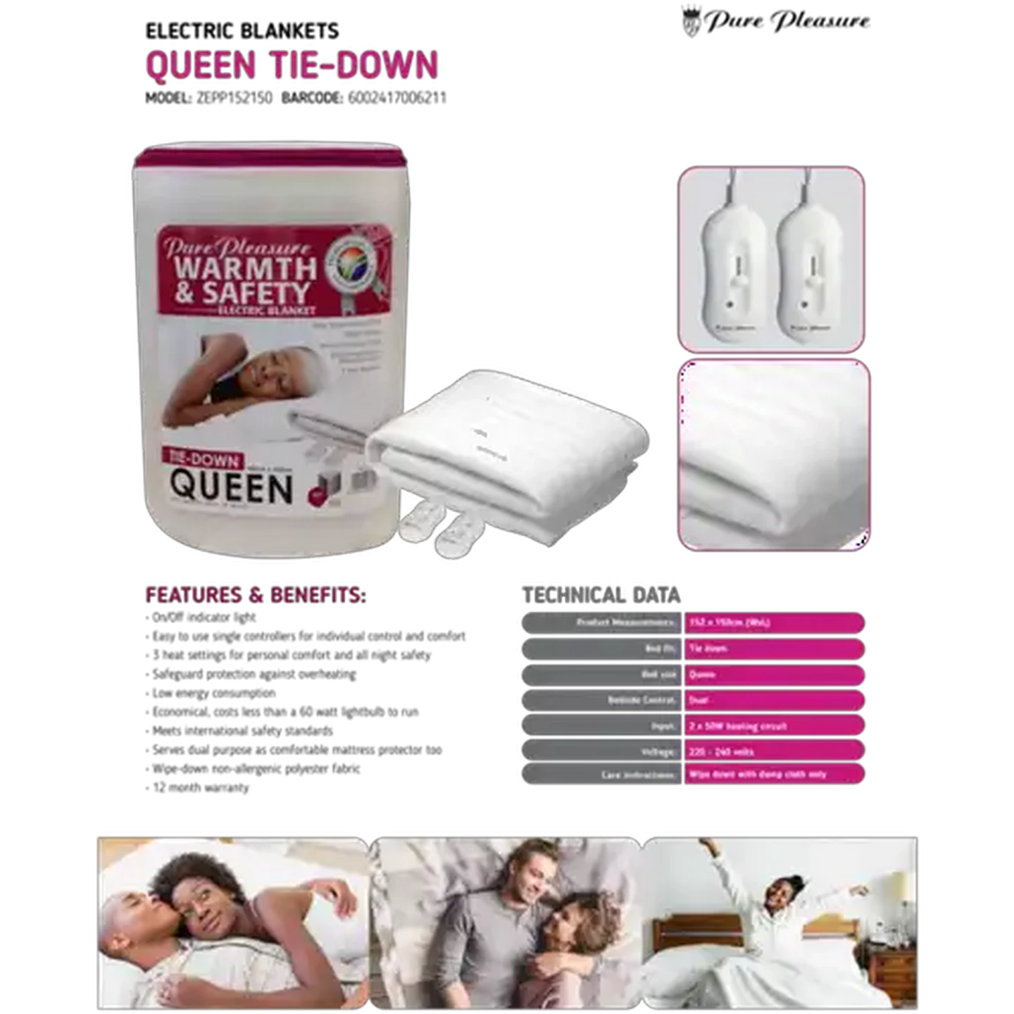 Image of Pure Pleasure Queen Tie-Down Electric Blanket 152cm x 150cm