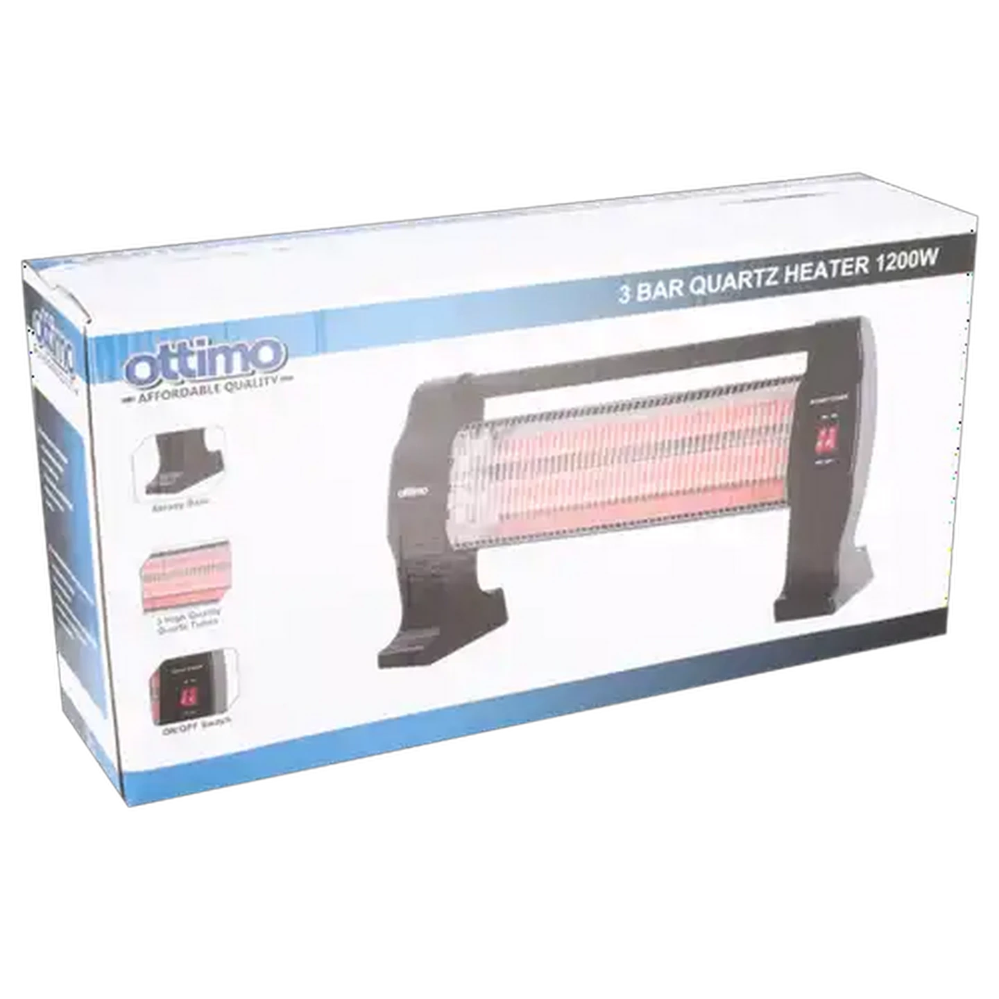 Image of Ottimo Black 3 Bar Quartz Heater 1200W