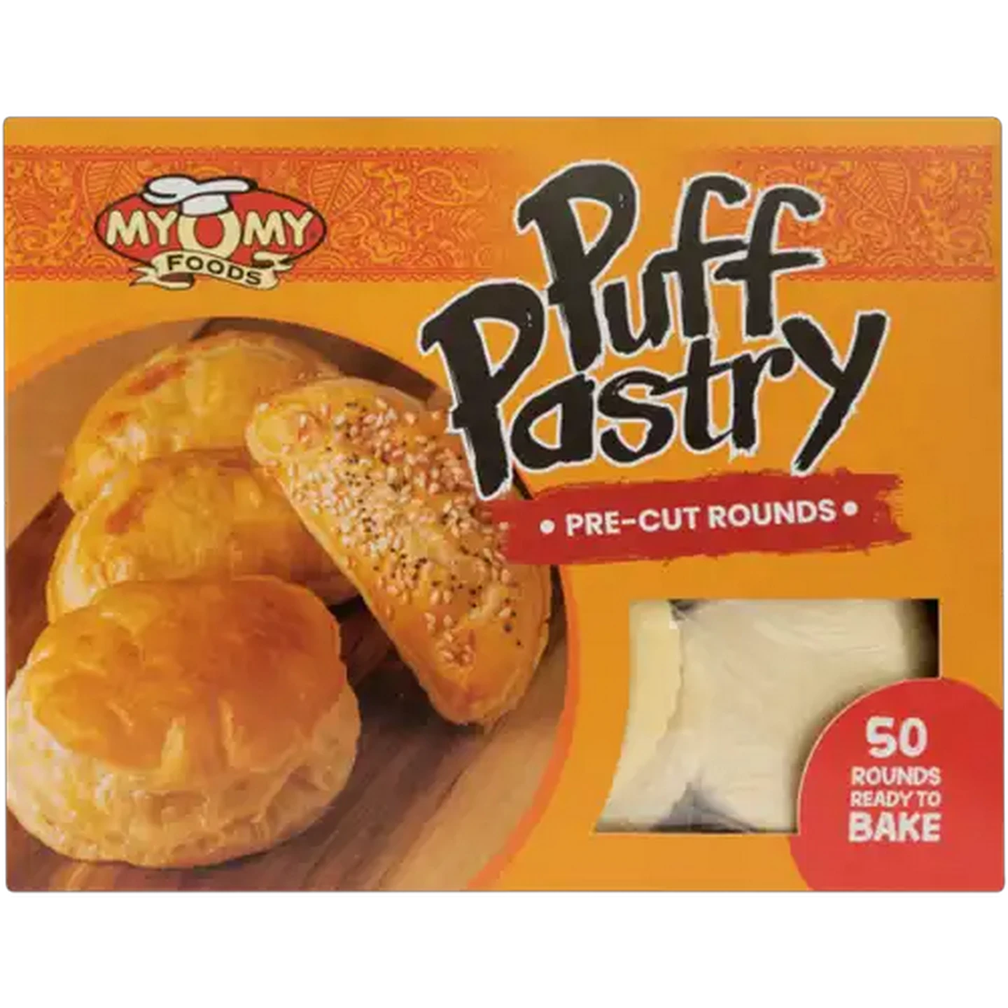 Image of MyOMy Foods Frozen Pre-Cut Puff Pastry Rounds 50 Pack