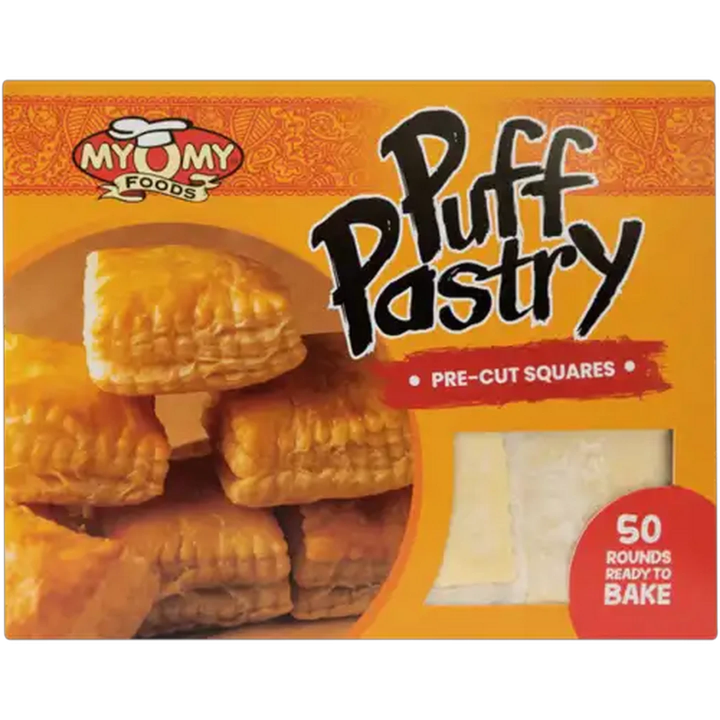 Image of MyOMy Foods Frozen Pre-Cut Puff Pastry Squares 50 Pack