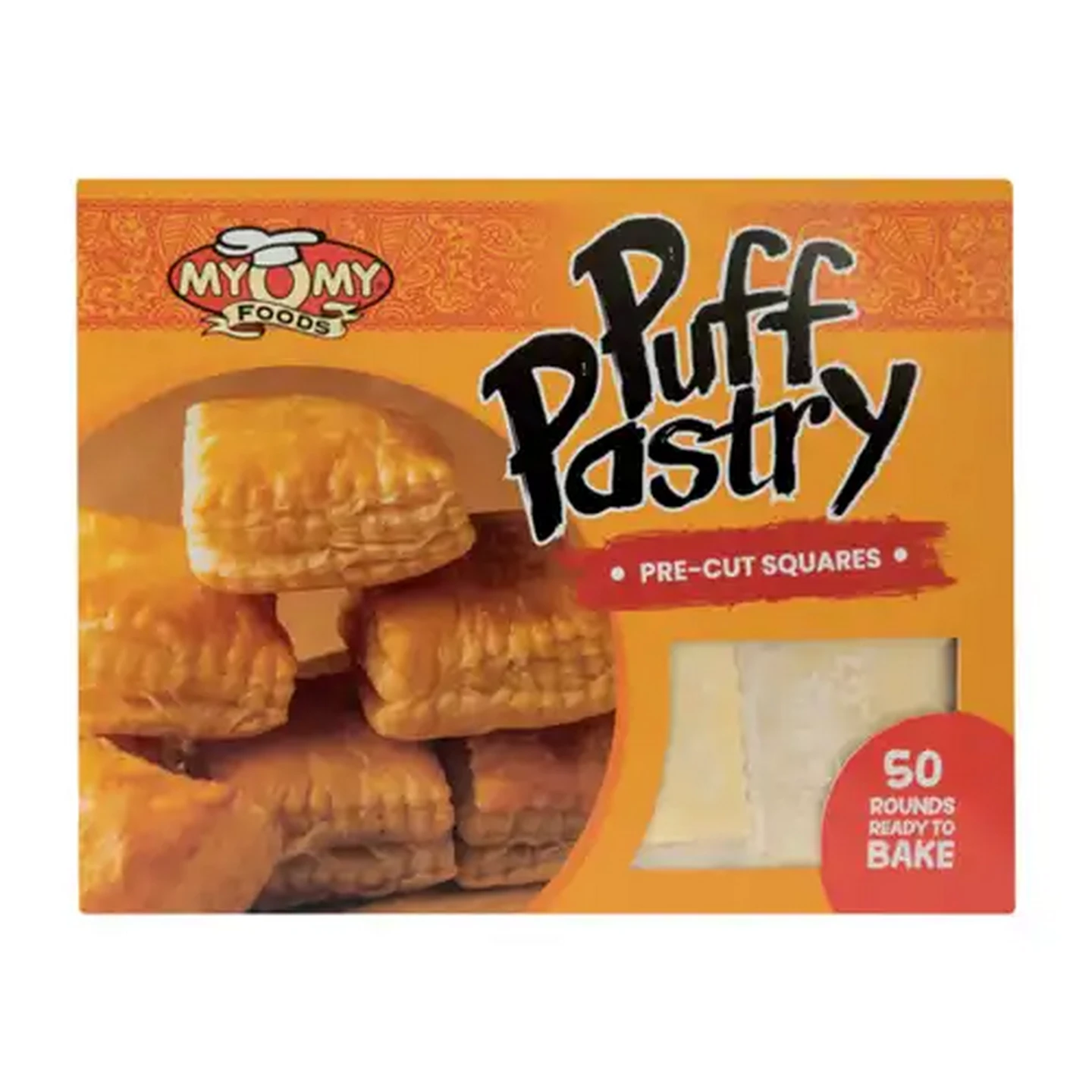 Image of MyOMy Foods Frozen Pre-Cut Puff Pastry Squares 50 Pack