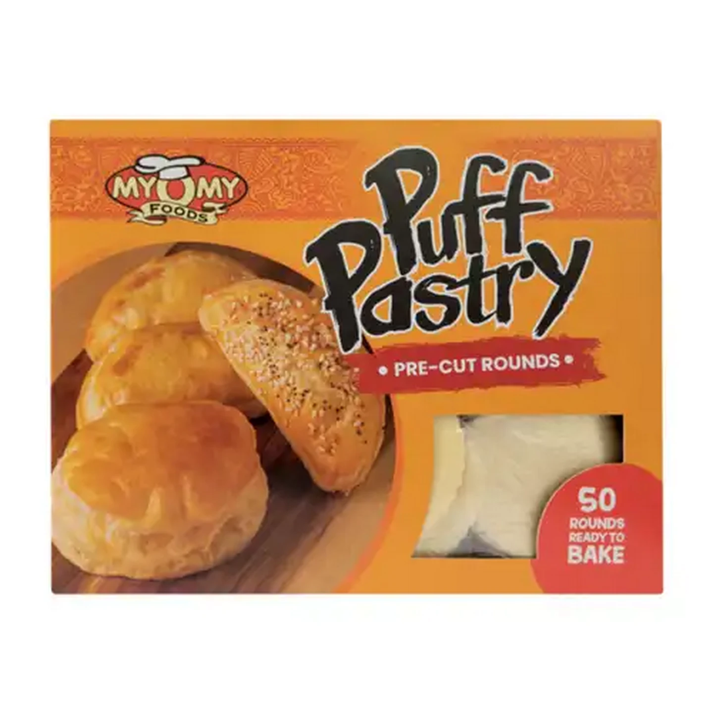 Image of MyOMy Foods Frozen Pre-Cut Puff Pastry Rounds 50 Pack