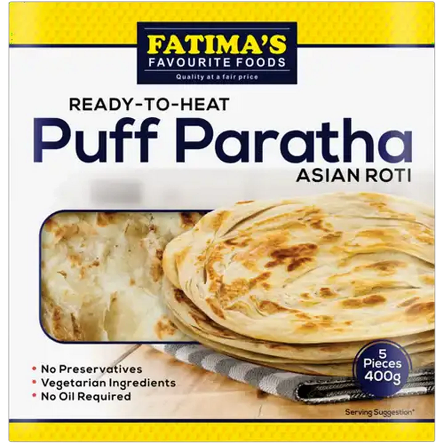 Image of Fatima's Favourite Foods Frozen Ready-To-Heat Puff Paratha Asian Roti 400g