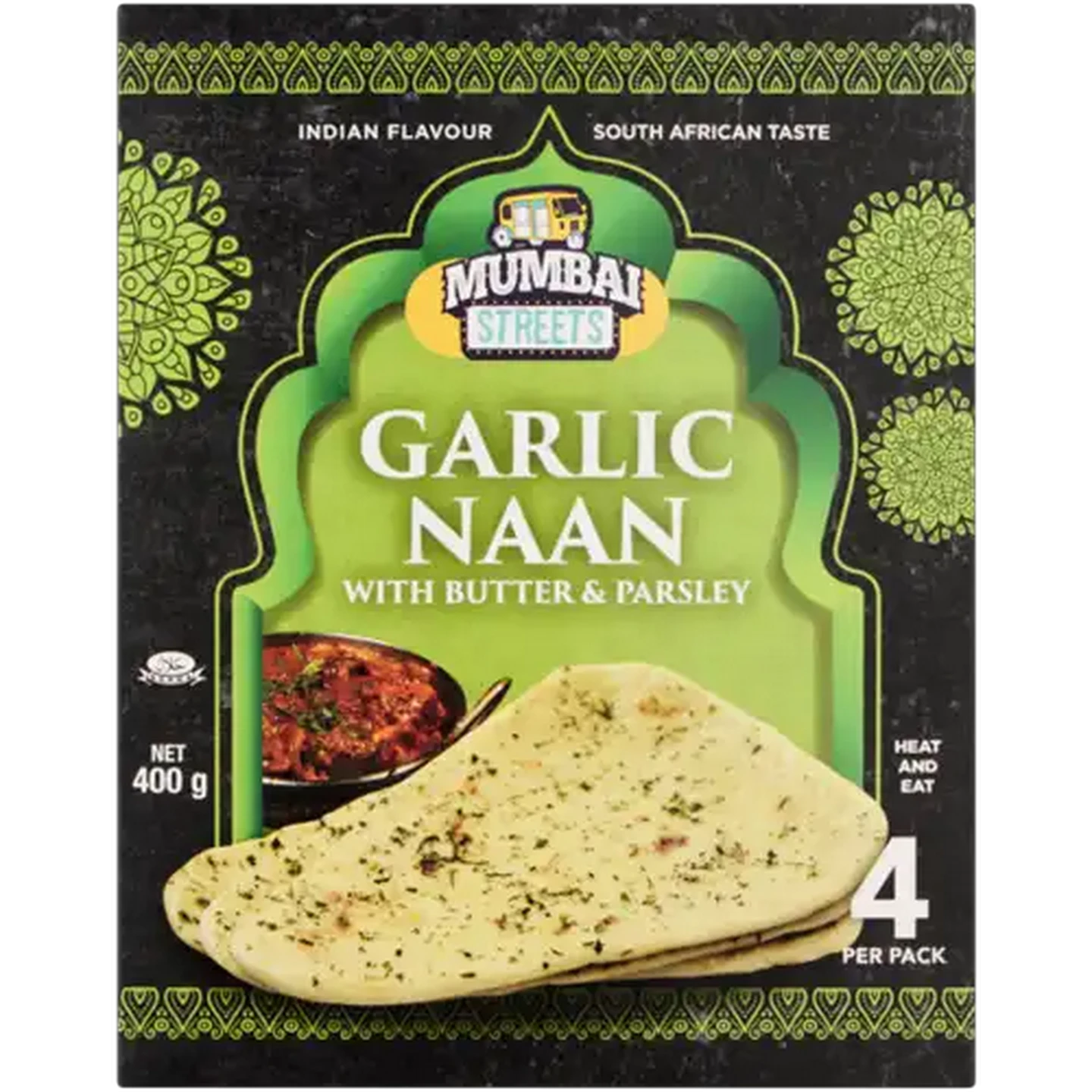 Image of Mumbai Streets Frozen Garlic Naan with Butter & Parsley 4 Pack