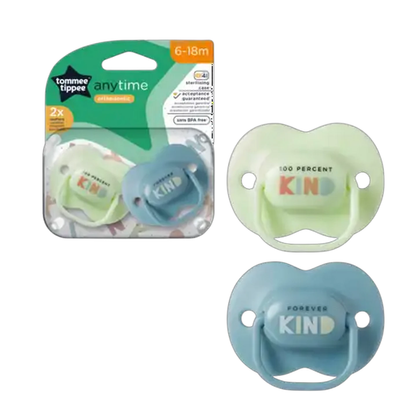 Image of Tommee Tippee Anytime Soothers 6-18 Months 2-Pack (Print May Vary)
