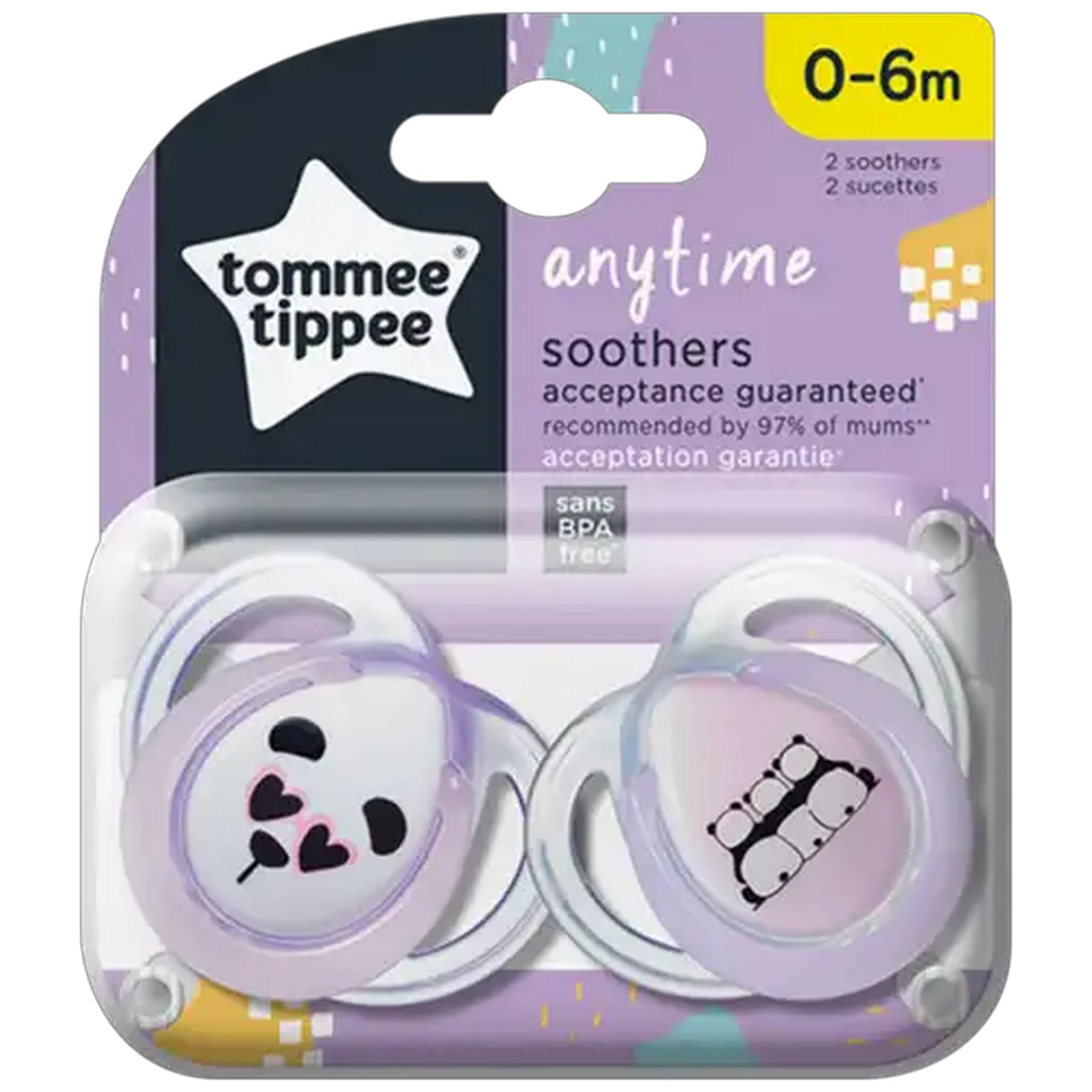 Image of Tommee Tippee Anytime Soothers 0-6 Months 2-Pack (Design May Vary)