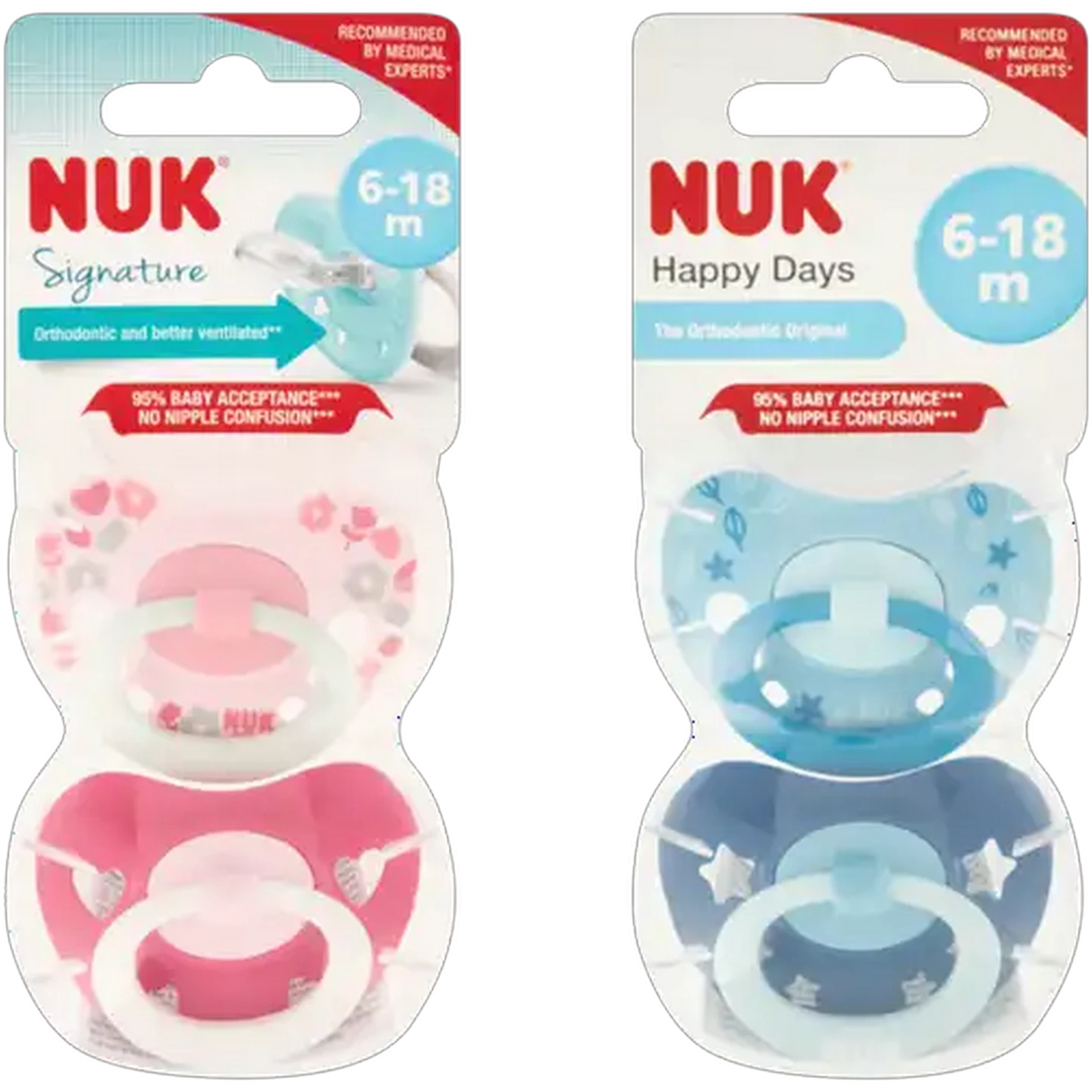 Image of NUK Happy Days Silicone Baby Soother 6-18 Months 2-Pack (Design May Vary)