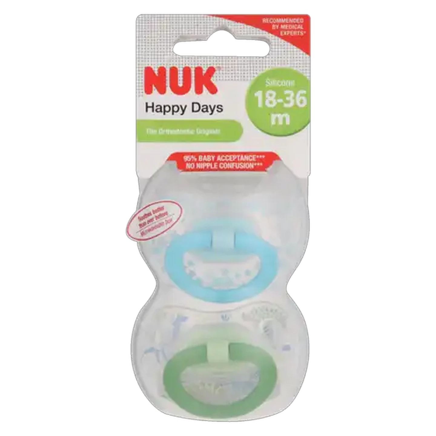 Image of NUK Happy Days Silicone Baby Soother 18-36 Months 2-Pack (Design May Vary)
