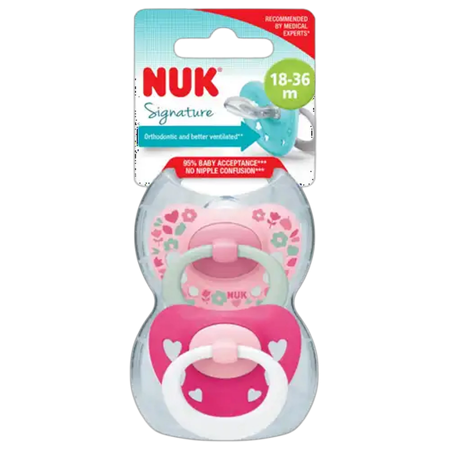Image of Nuk Signature Pink Soother 2-Pack 18-36 Months
