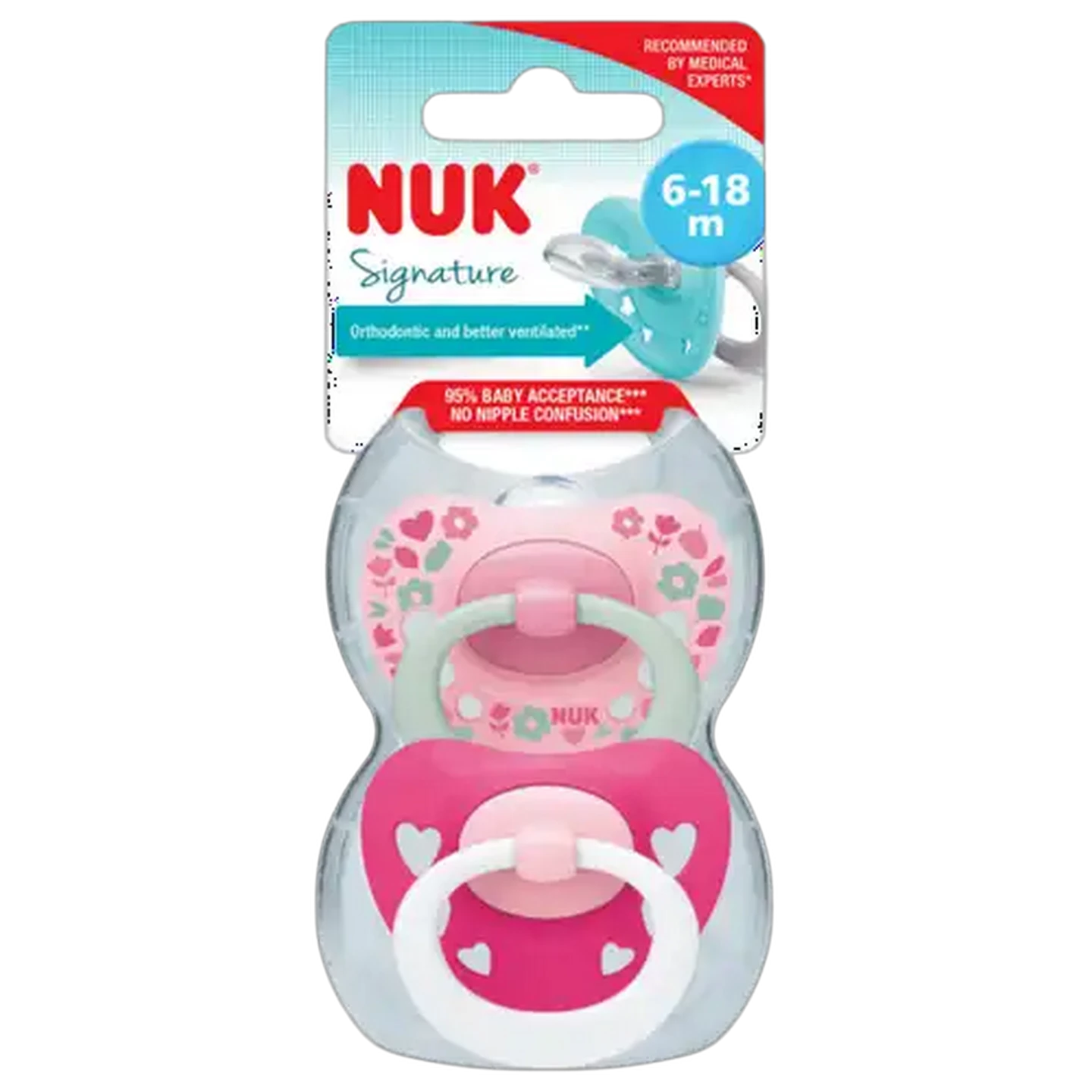 Image of Nuk Signature Pink Soother 2-Pack 6-18 Months