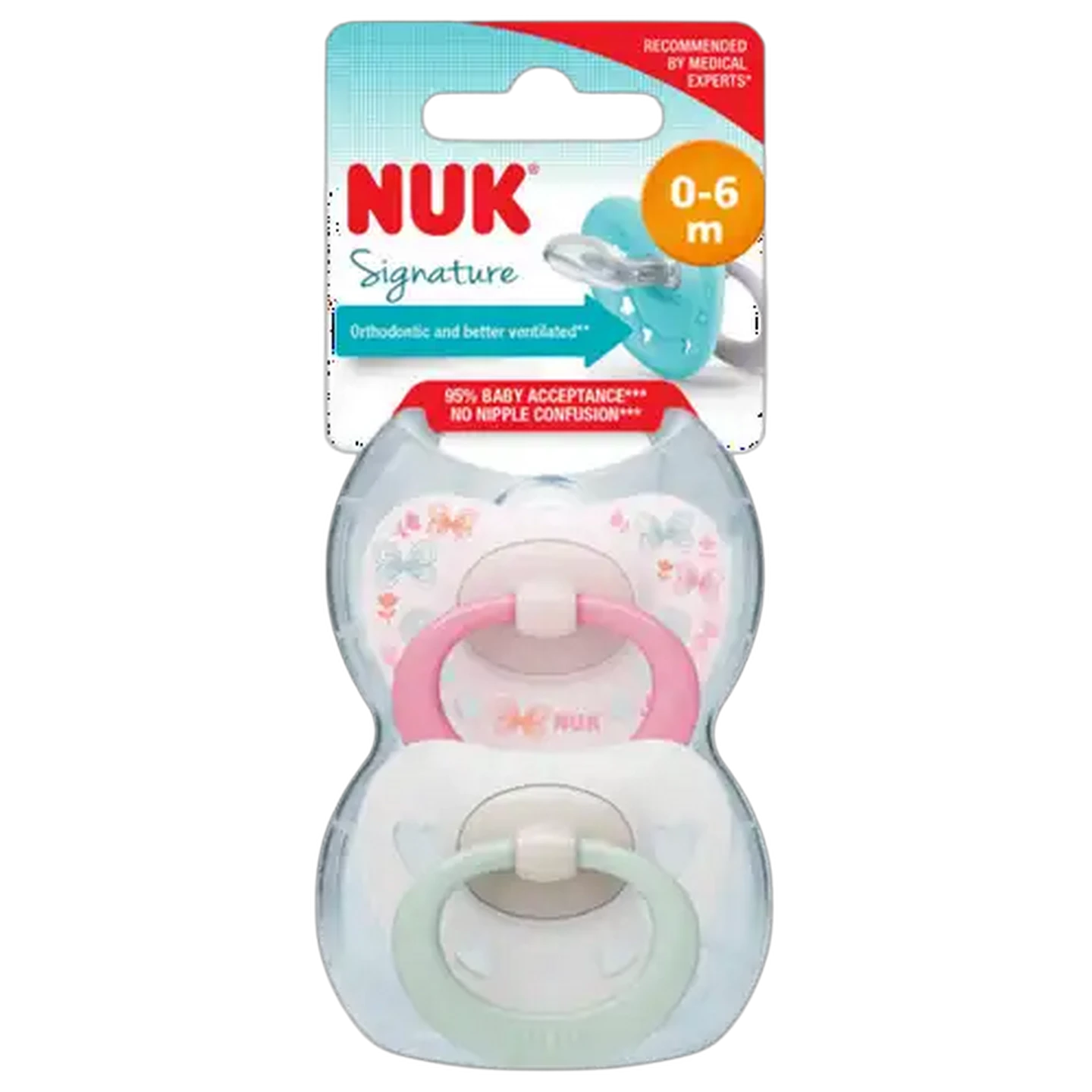Image of Nuk Signature Pink Soother 2-Pack 0-6 Months