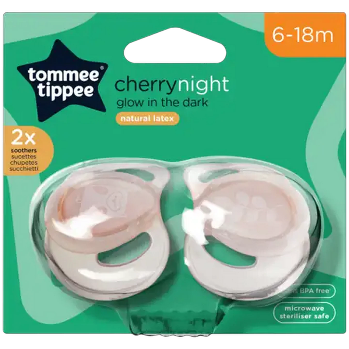 Image of Tommee Tippee 6-18 Months Cherry Night Soother 2-Pack