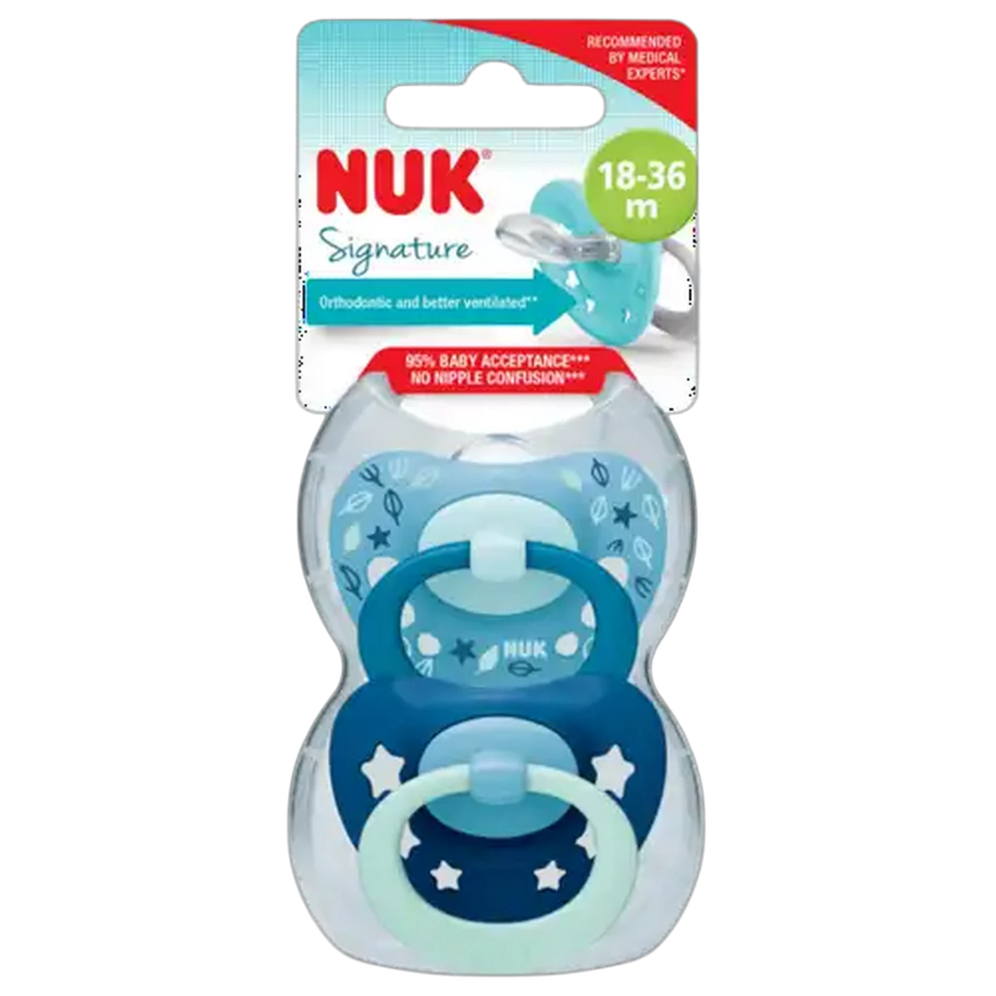Image of Nuk Signature Blue Soother 2-Pack 18-36 Months
