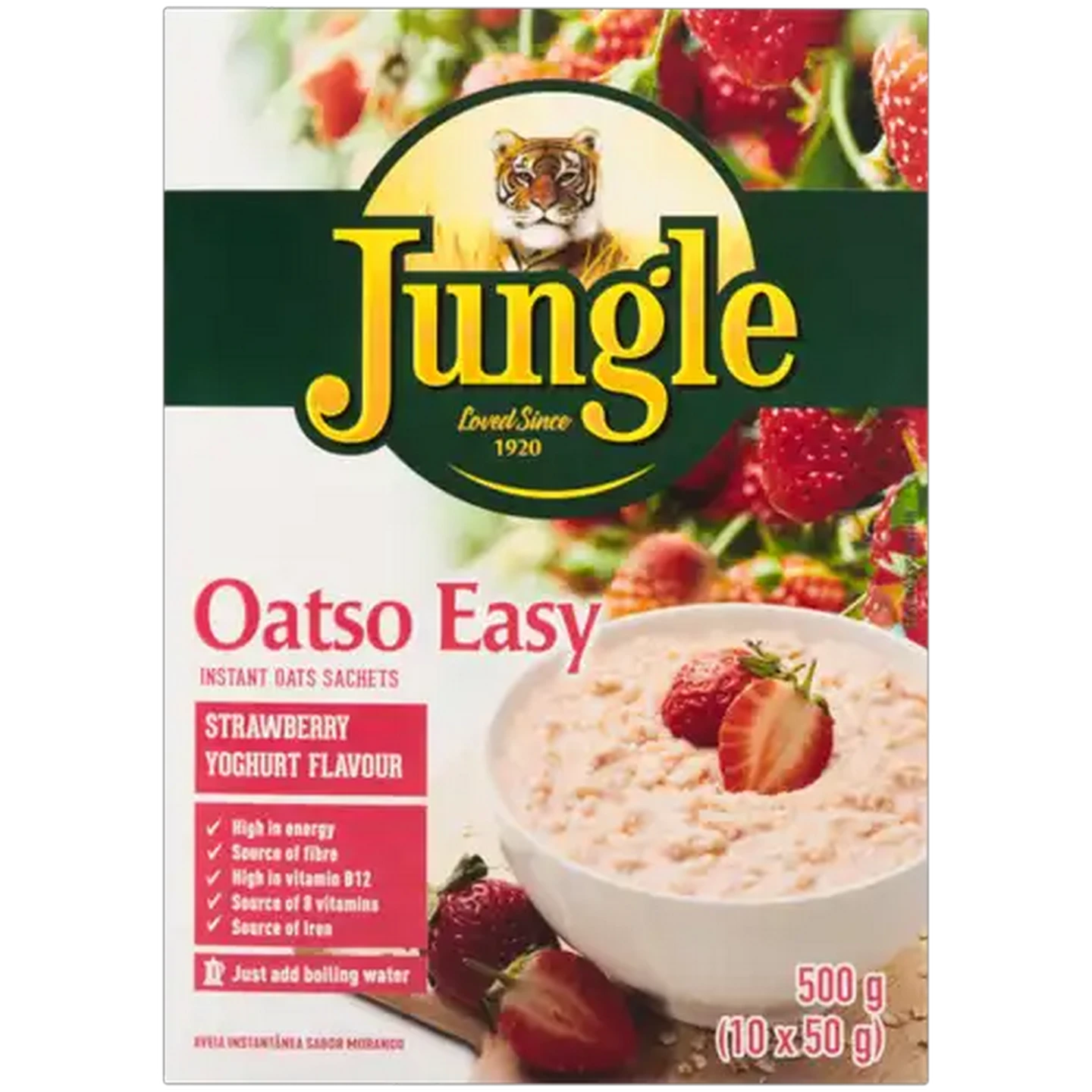 Image of Jungle Oatso Easy Strawberry & Yoghurt Flavoured Instant Oats Sachets 500g