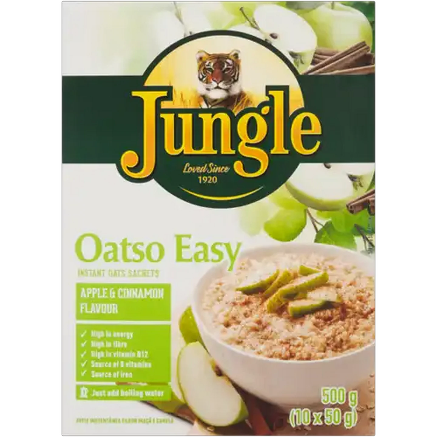Image of Jungle Oatso Easy Apple & Cinnamon Flavoured Instant Oats Sachets 500g