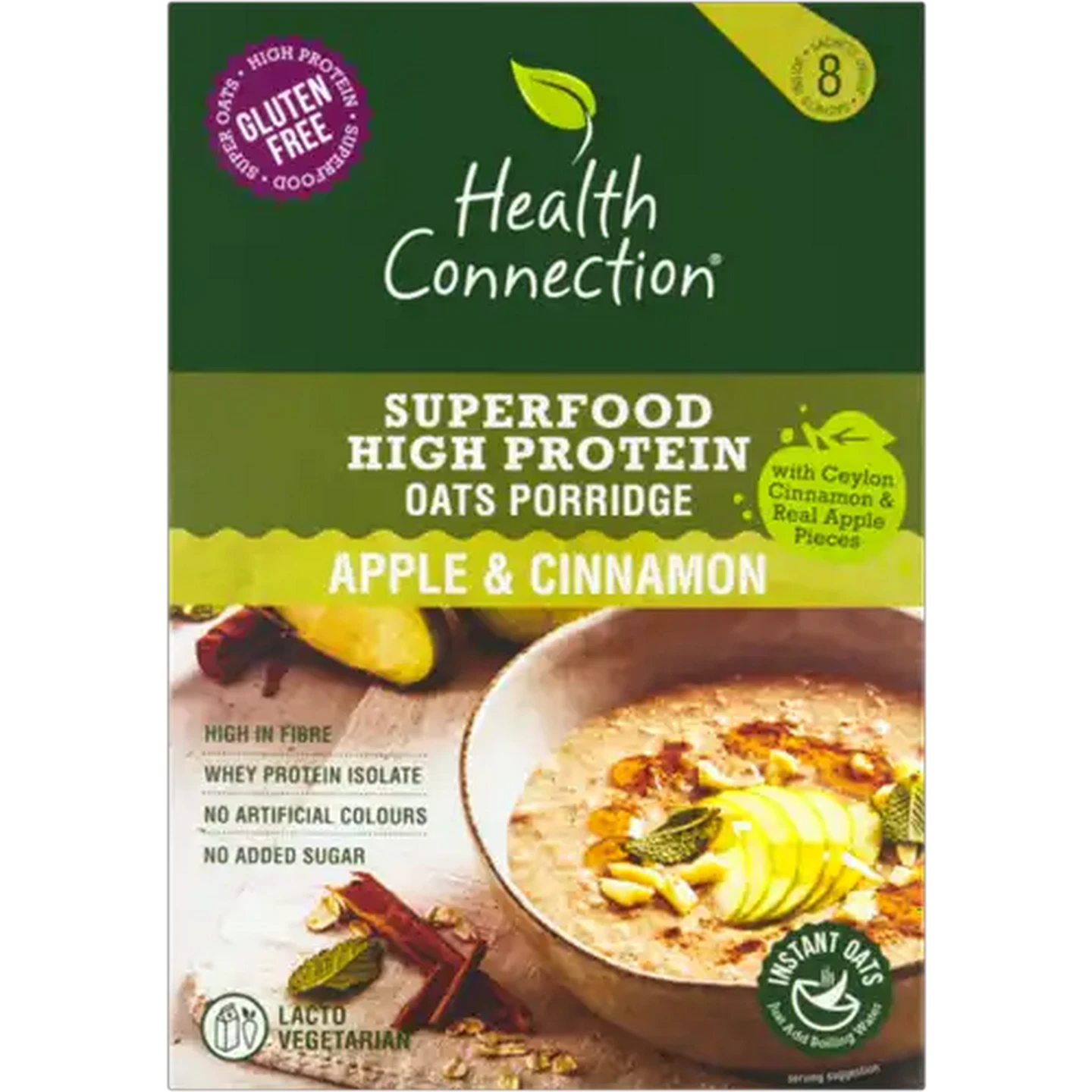 Image of Health Connection Wholefoods Apple & Cinnamon Superfood High Protein Oats Porridge 8 x 50g