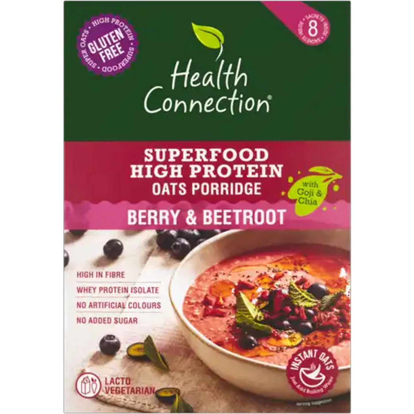 Image of Health Connection Wholefoods Berry & Beetroot Superfood High Protein Oats Porridge 8 x 50g