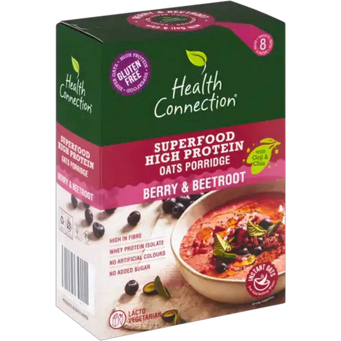 Image of Health Connection Wholefoods Berry & Beetroot Superfood High Protein Oats Porridge 8 x 50g