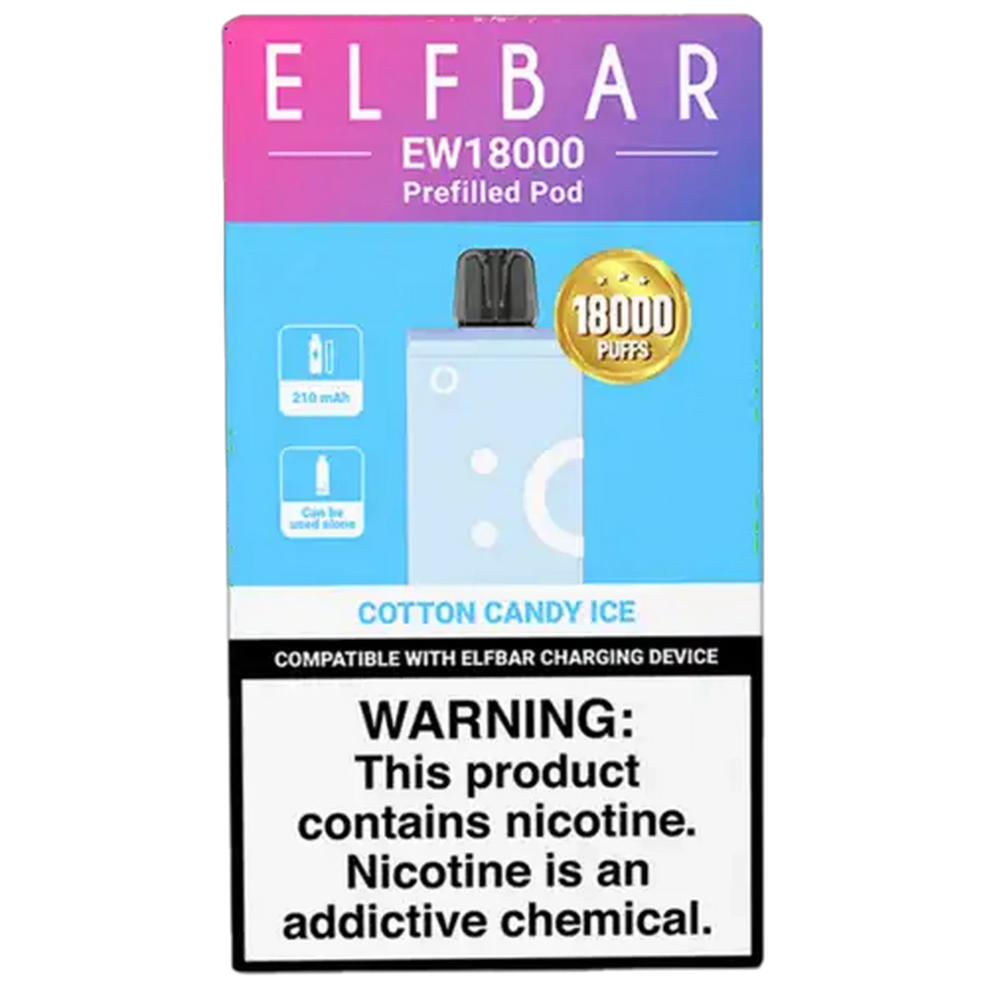 Image of ELFBAR EW18000 Cotton Candy Ice 5% Disposable Prefilled Pod 17ml (Non-Refundable. Non-Returnable.)