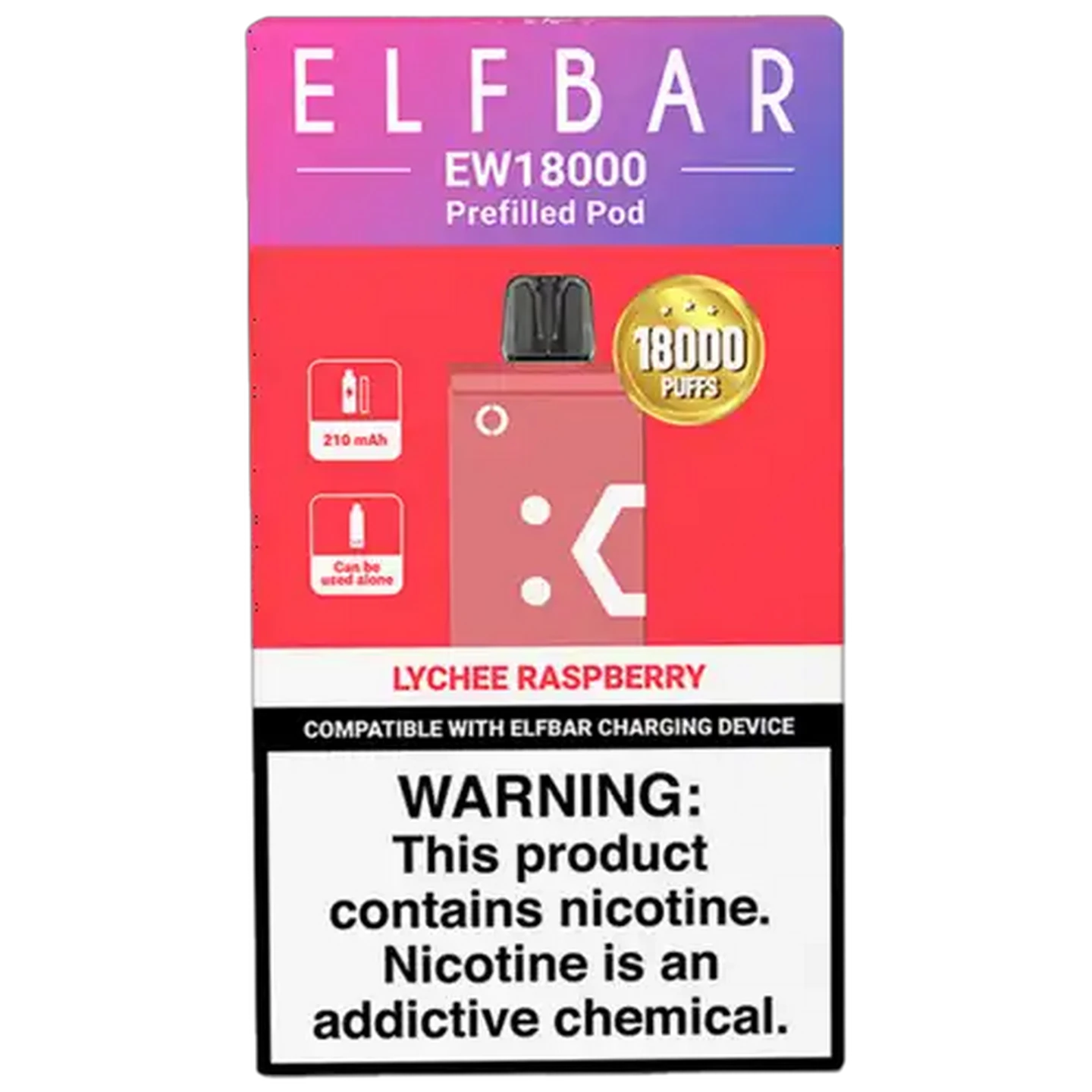 Image of ELFBAR EW18000 Lychee Raspberry 5% Disposable Prefilled Pod 17ml (Non-Refundable. Non-Returnable.)