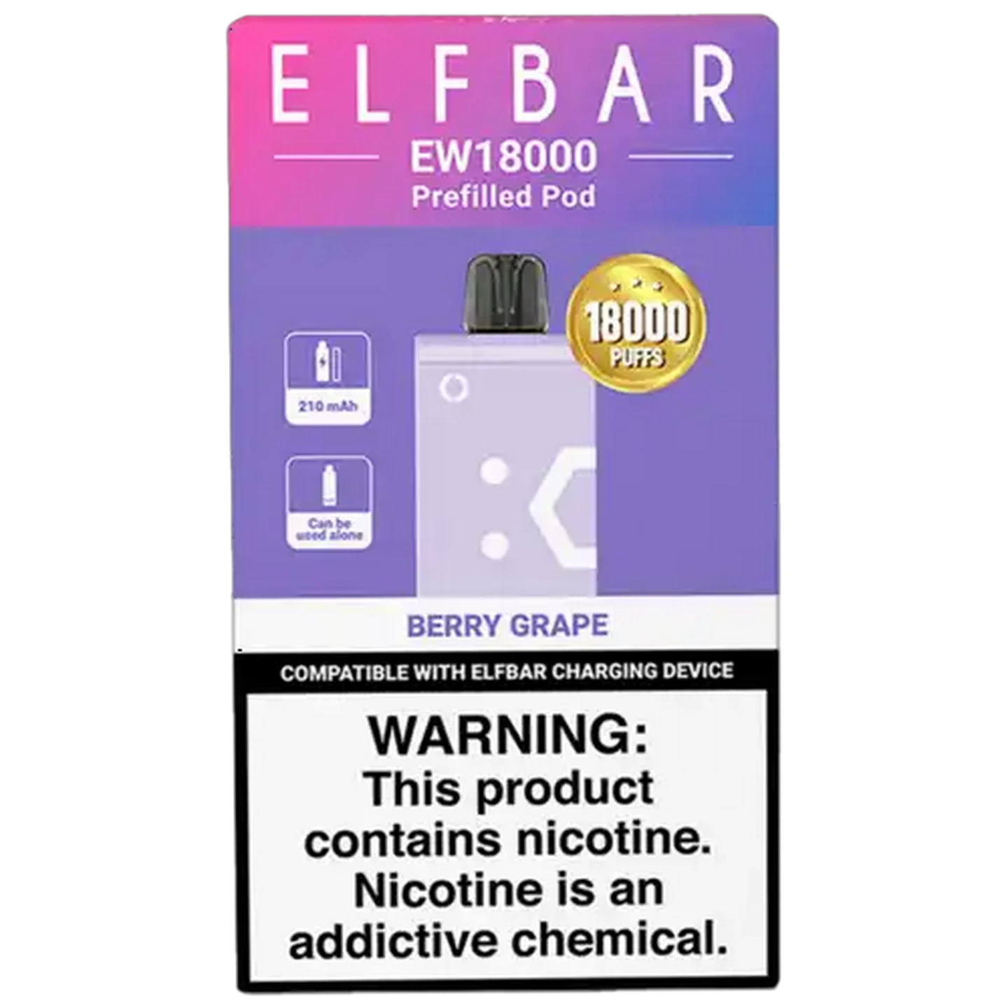 Image of ELFBAR EW18000 Berry Grape 5% Disposable Prefilled Pod 17ml (Non-Refundable. Non-Returnable.)