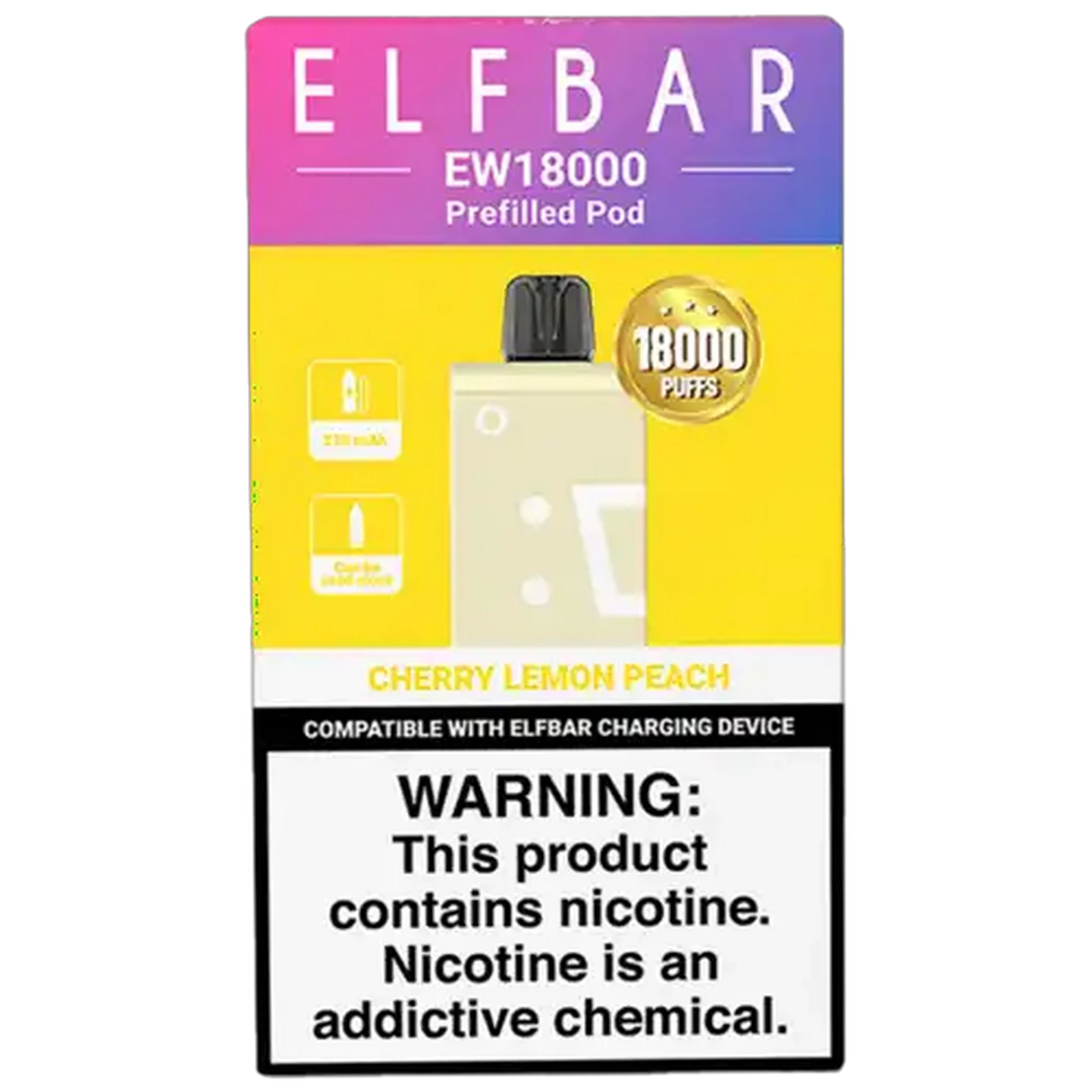 Image of ELFBAR EW 18000 Cherry Lemon Peach 5% Disposable Prefilled Pod 17ml (Non-Refundable. Non-Returnable.)