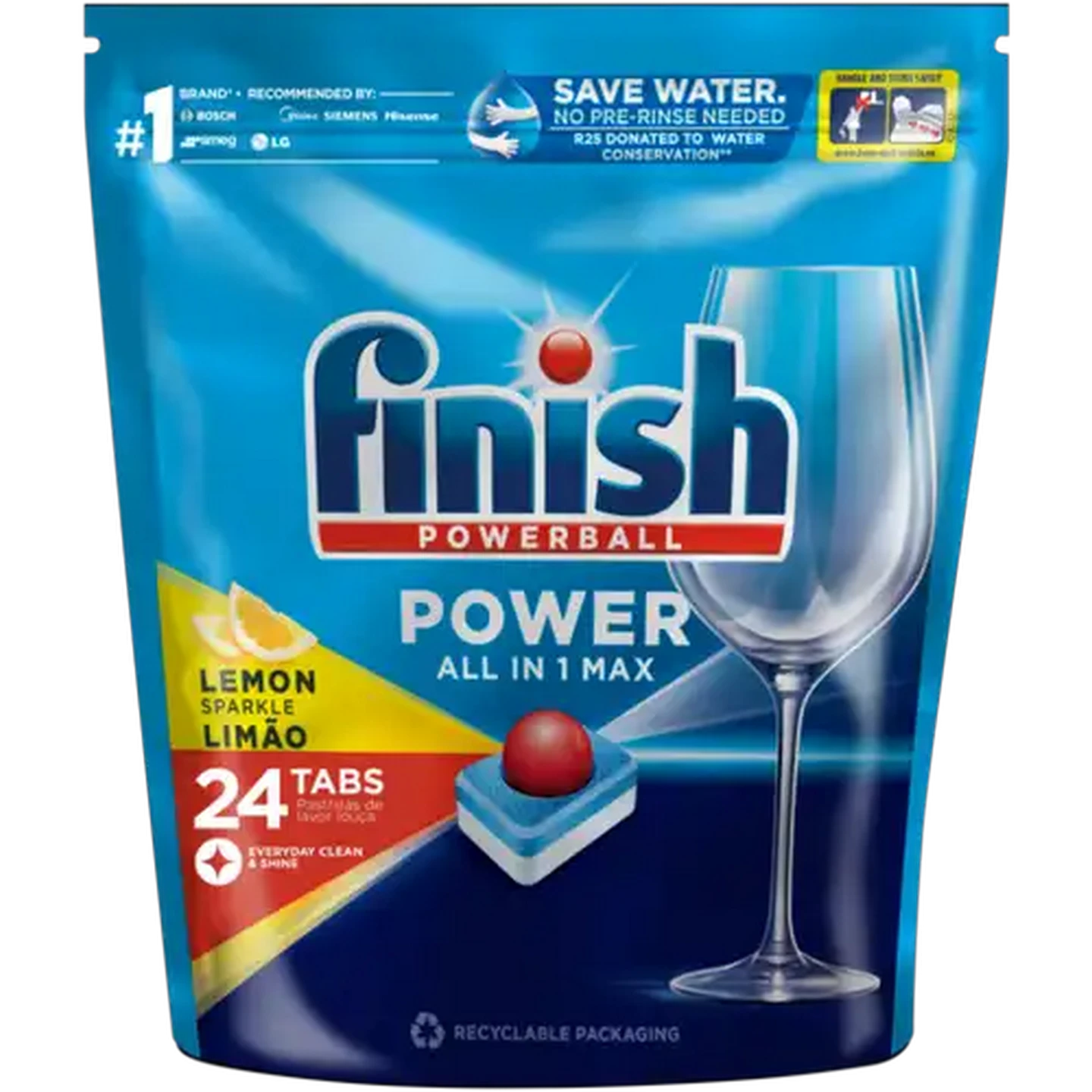 Image of Finish Powerball Lemon Sparkle Power All in 1 Max Dishwasher Tablets 24 Pack