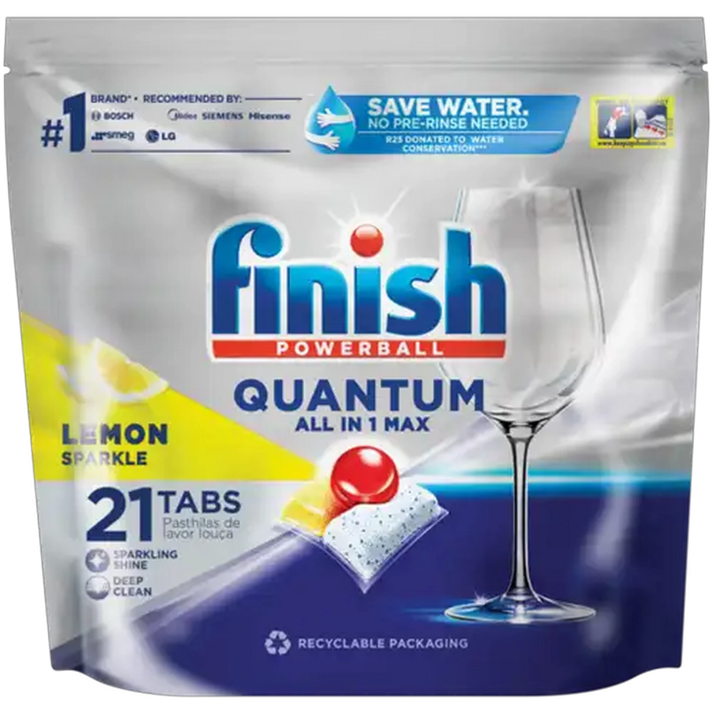 Image of Finish Quantum Lemon Sparkle All-in-1 Max Dishwashing Tablets 21 Pack