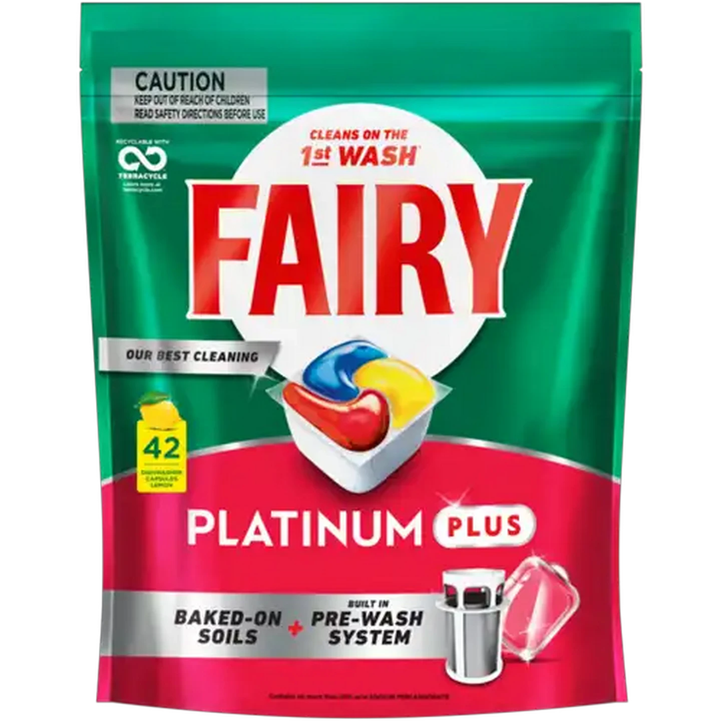 Image of Fairy Platinum Plus Lemon Dishwasher Capsules 42 Pack