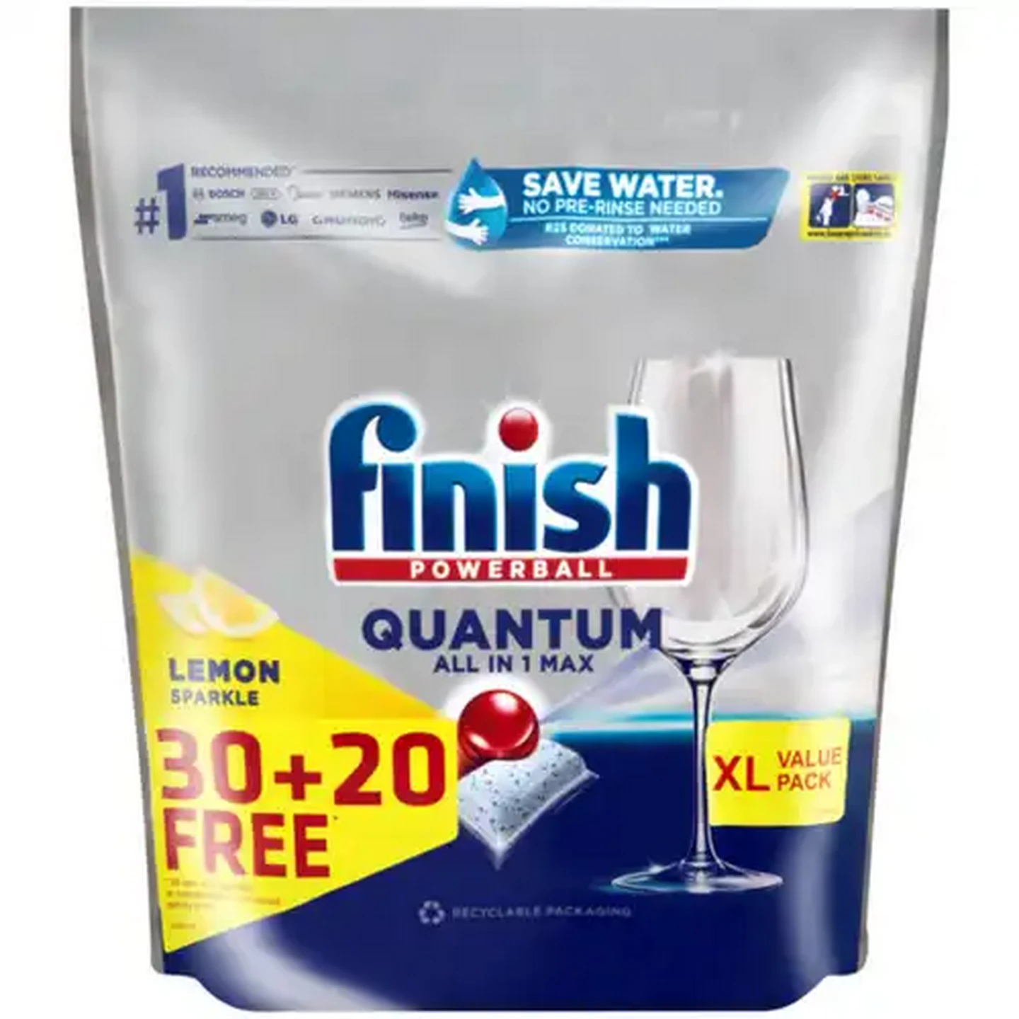 Image of Finish Quantum Lemon Sparkle All-in-1 Max Dishwashing Tablets 50 Pack