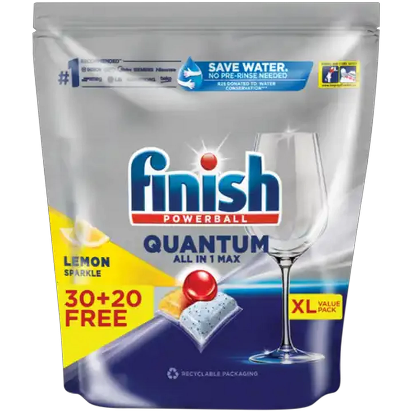 Image of Finish Quantum Lemon Sparkle All-in-1 Max Dishwashing Tablets 50 Pack