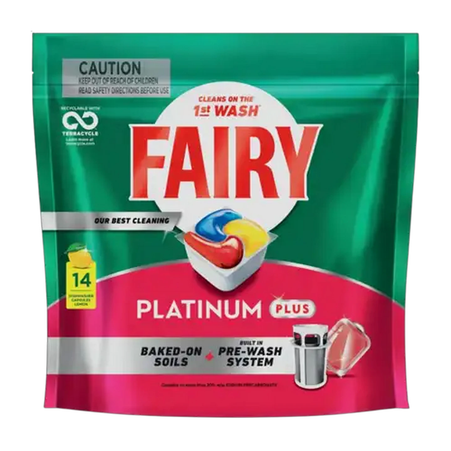 Image of Fairy Platinum Plus Lemon Dishwasher Capsules 14 Pack