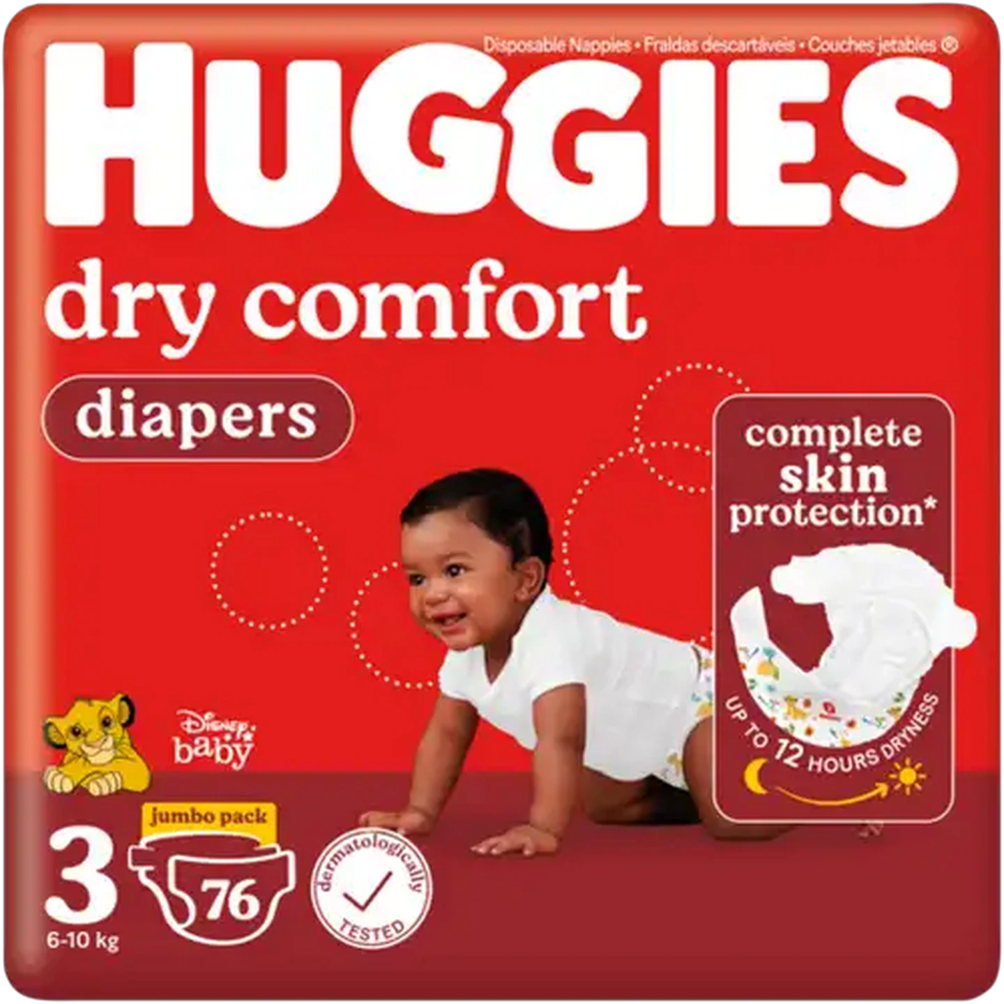 Image of Huggies Dry Comfort Size 3 Disposable Nappies 76 Pack