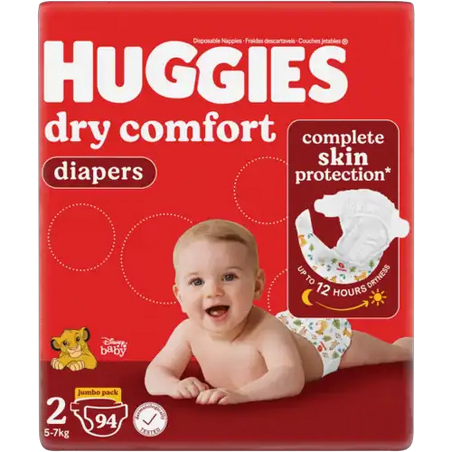 Image of Huggies Dry Comfort Size 2 Disposable Nappies 94 Pack