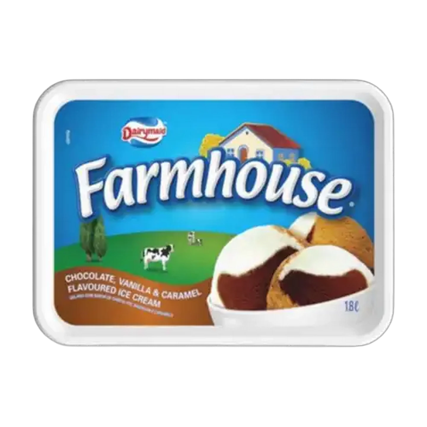 Image of Dairymaid Farmhouse Chocolate, Vanilla and Caramel Flavoured Ice Cream Tub 1.8L