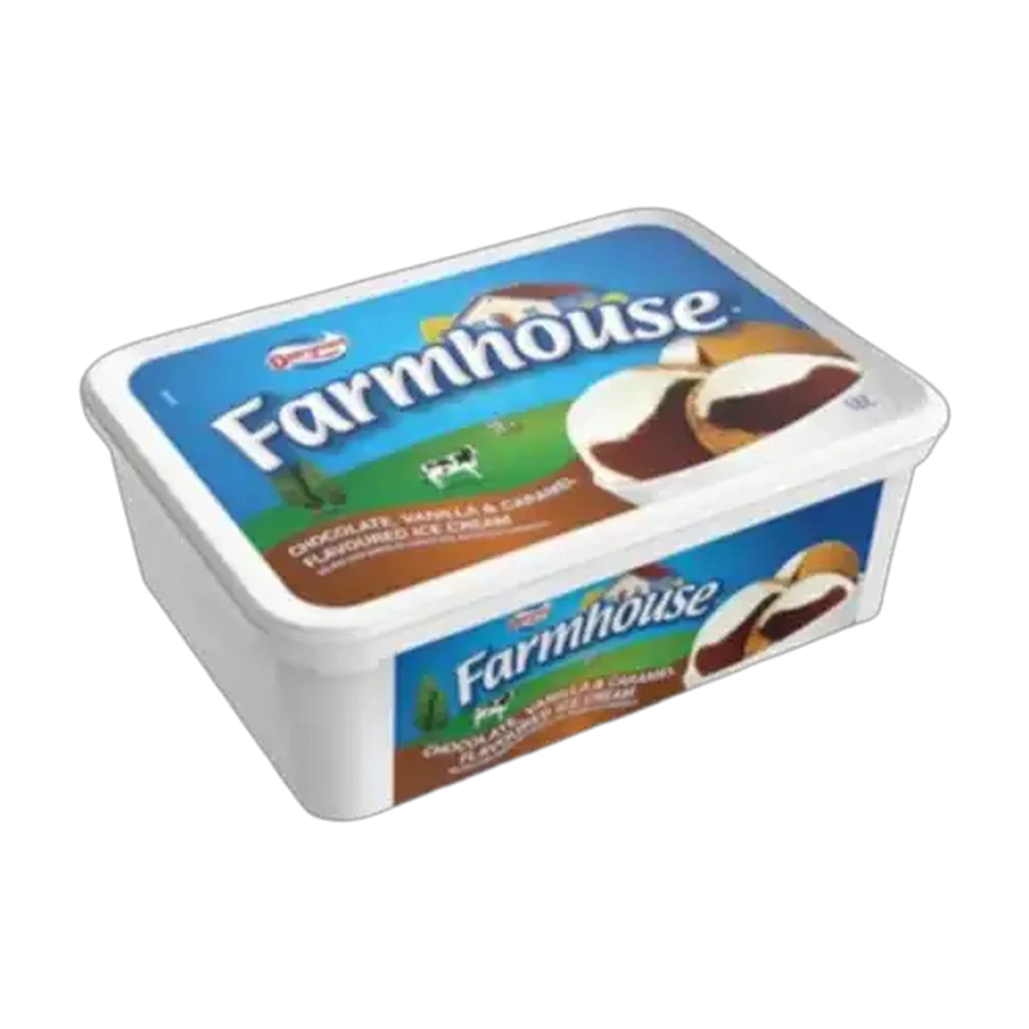 Image of Dairymaid Farmhouse Chocolate, Vanilla and Caramel Flavoured Ice Cream Tub 1.8L