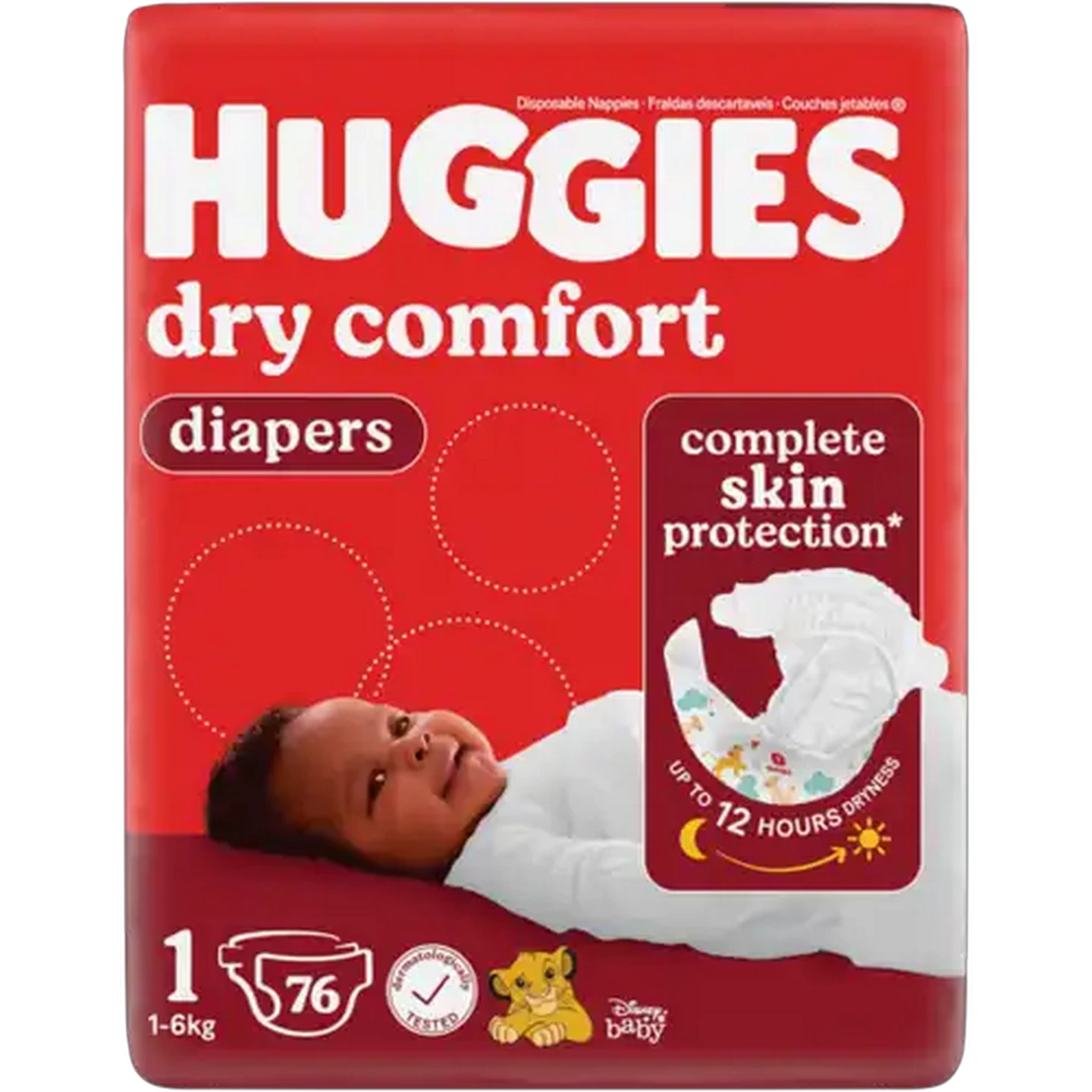 Image of Huggies Dry Comfort Size 1 Disposable Nappies 1-6kg 76 Pack