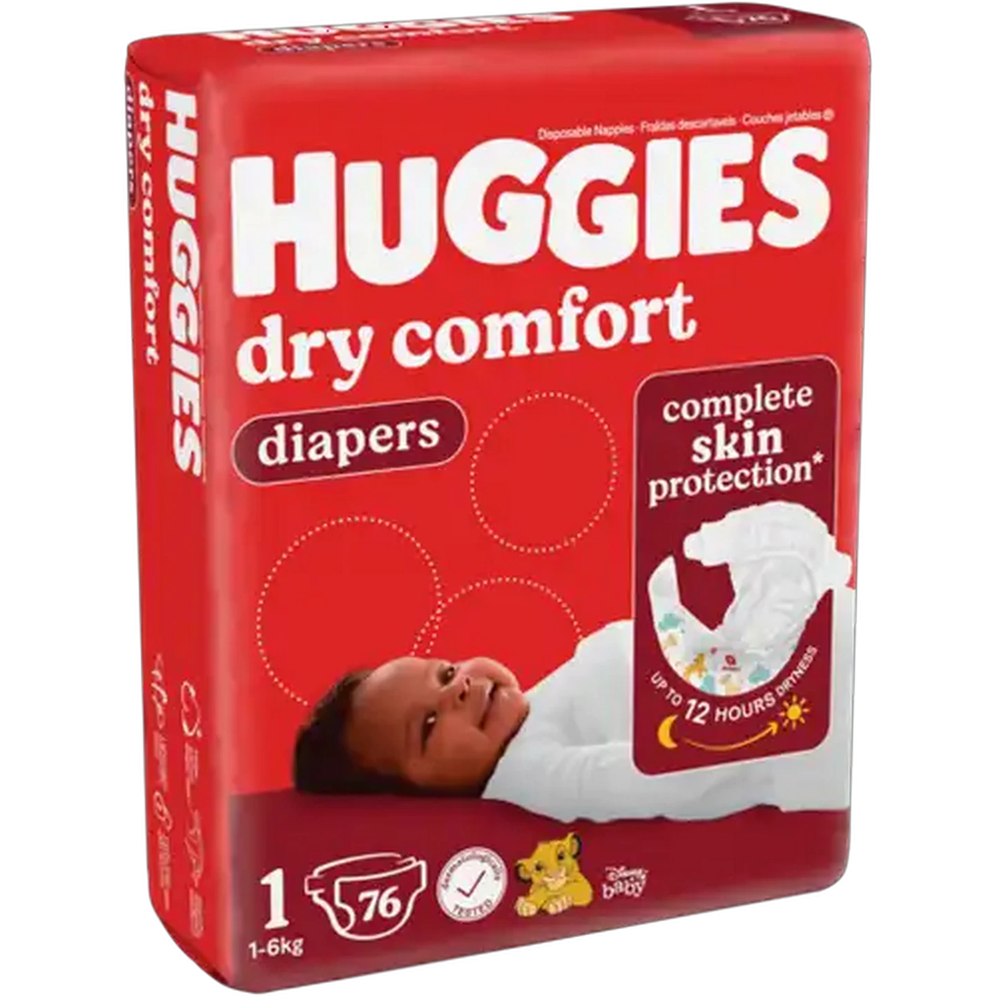 Image of Huggies Dry Comfort Size 1 Disposable Nappies 1-6kg 76 Pack