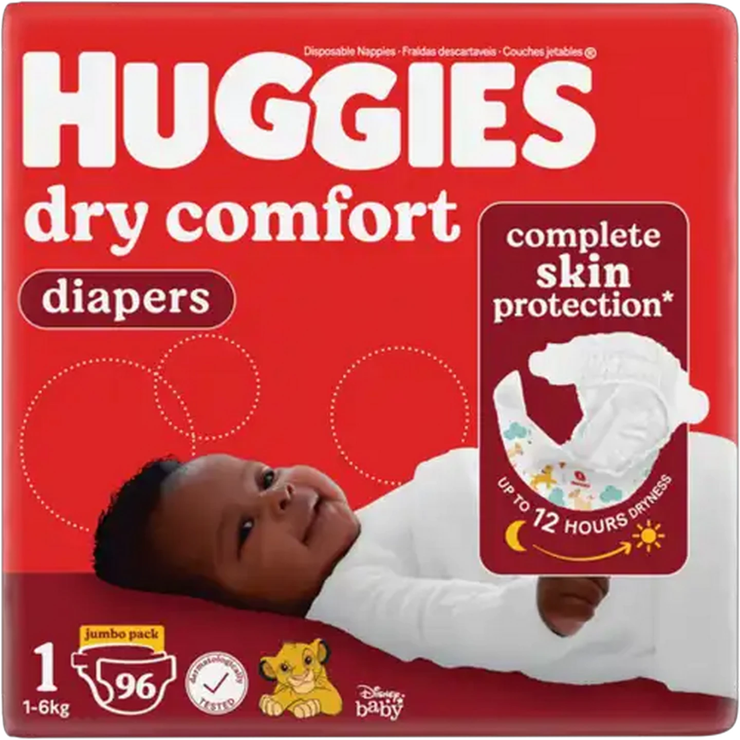 Image of Huggies Dry Comfort Size 1 Disposable Nappies 1-6kg 96 Pack