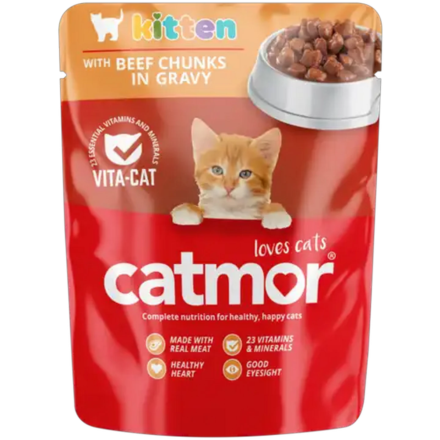 Image of Catmor Beef Chunks In Gravy Kitten Wet Cat Food 70g
