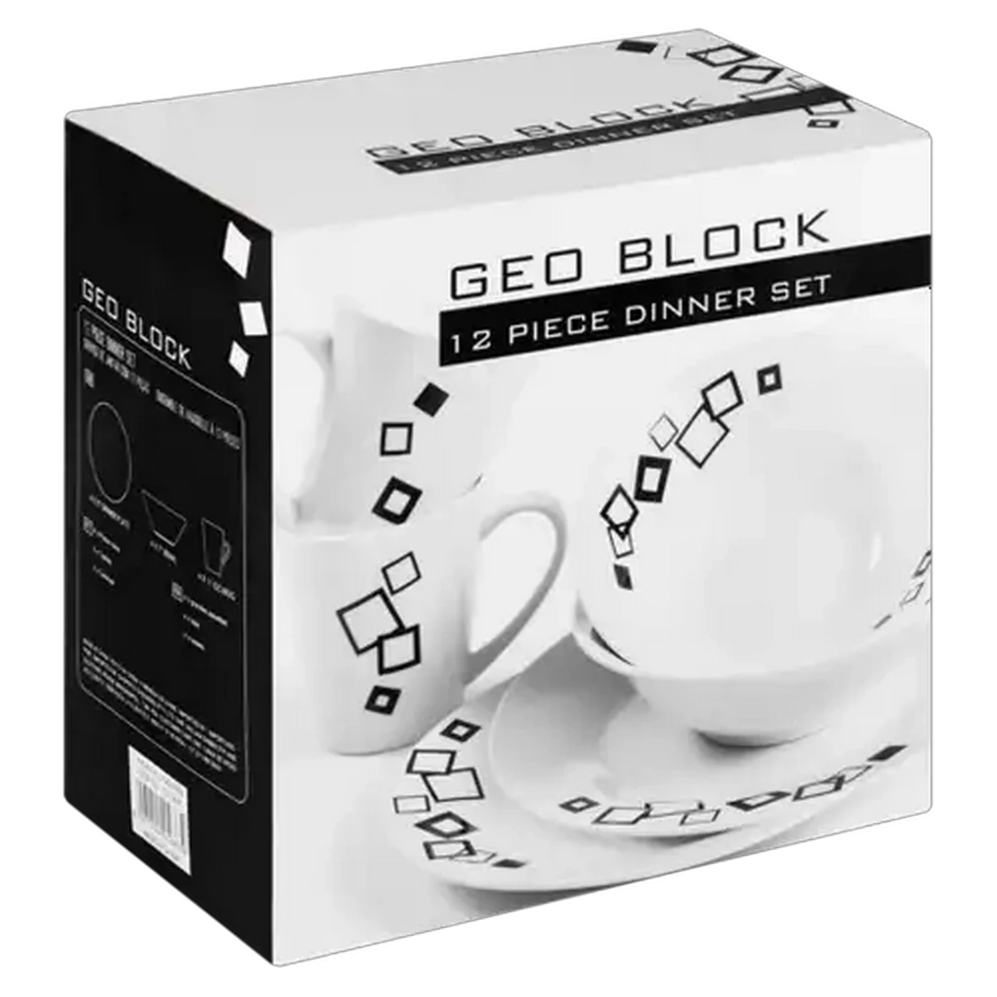 Image of Geo Block Black & White Dinner Set 12 Piece
